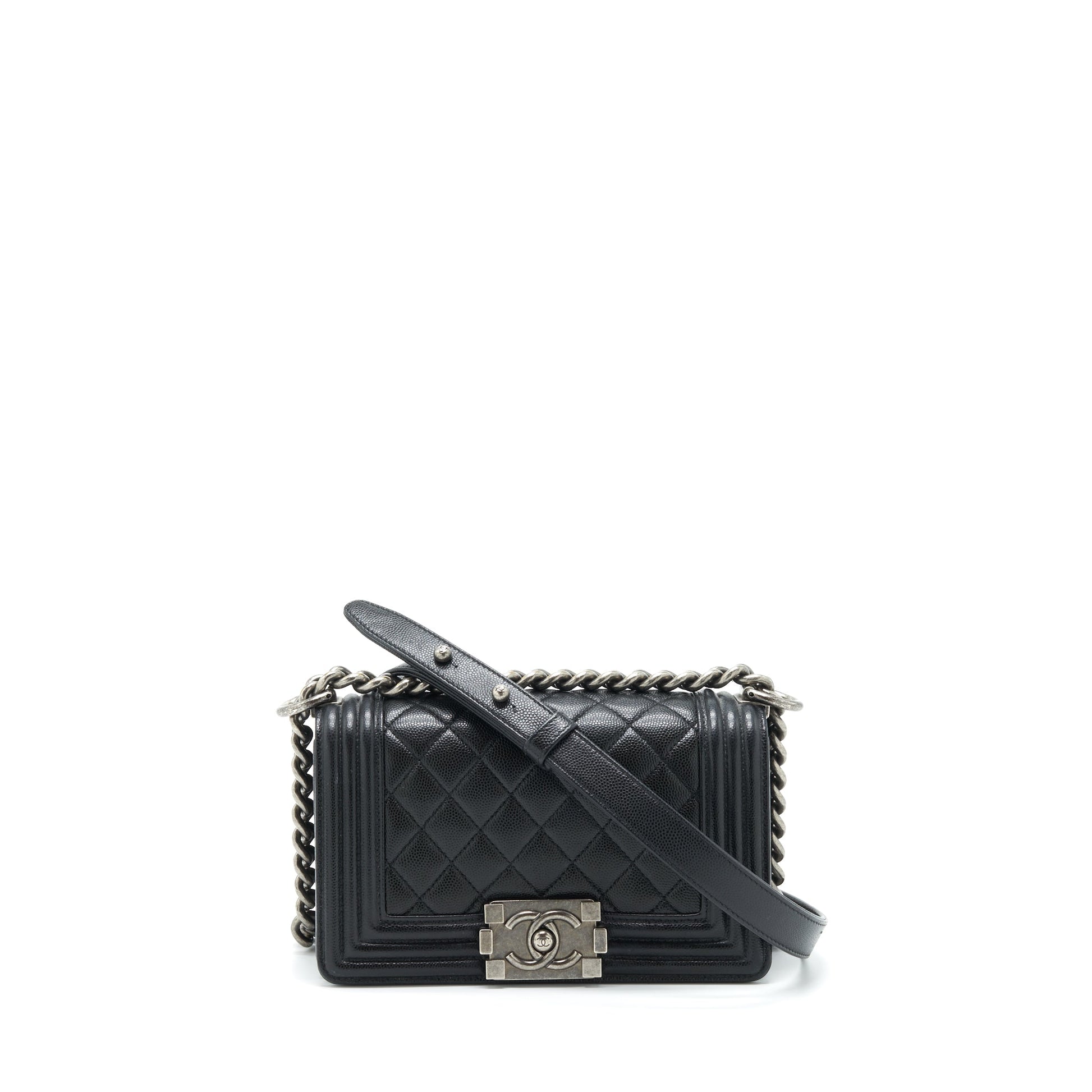 Chanel Boy Caviar Ruthenium Sliver Hardware Black Small Handbag