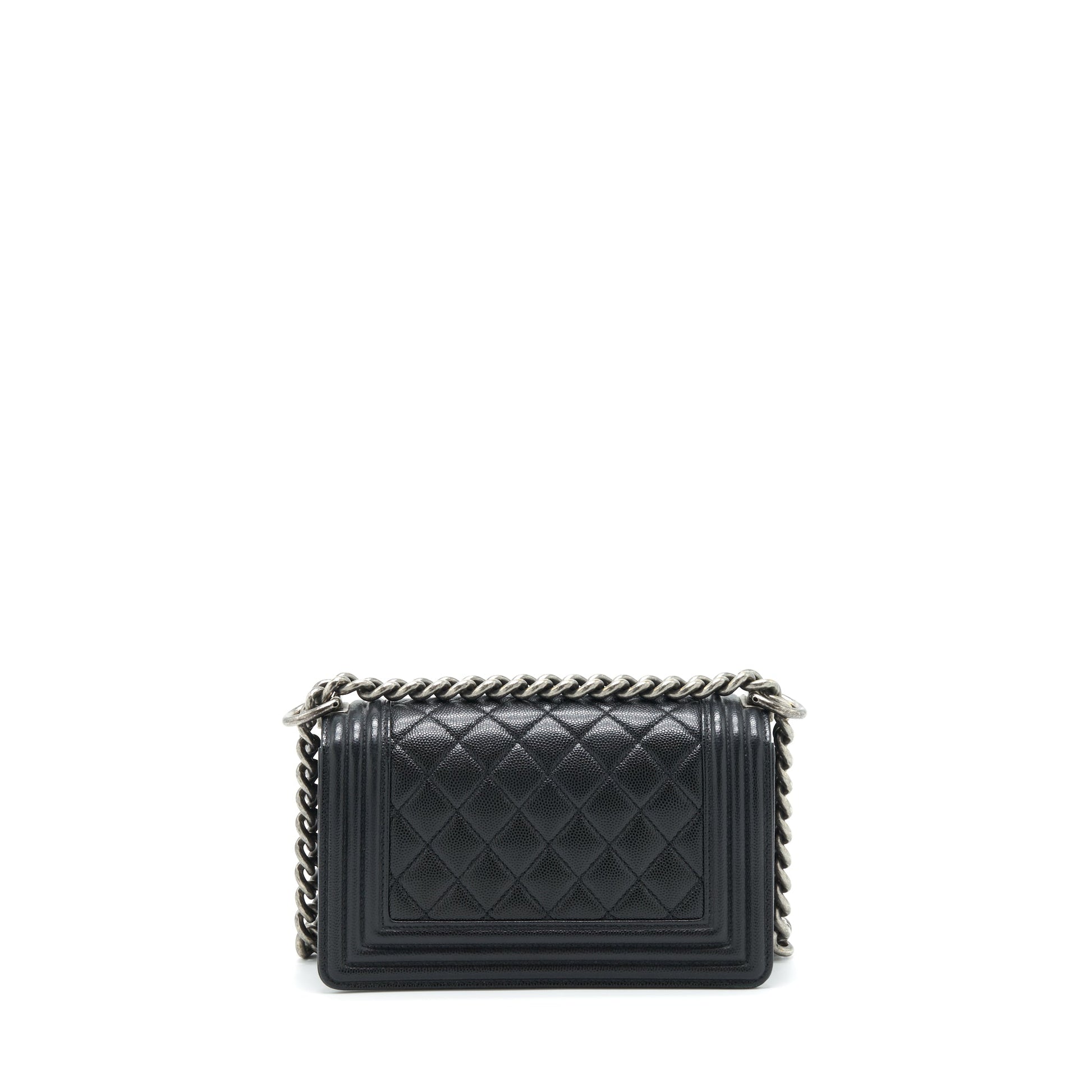 Chanel Boy Caviar Ruthenium Sliver Hardware Black Small Handbag