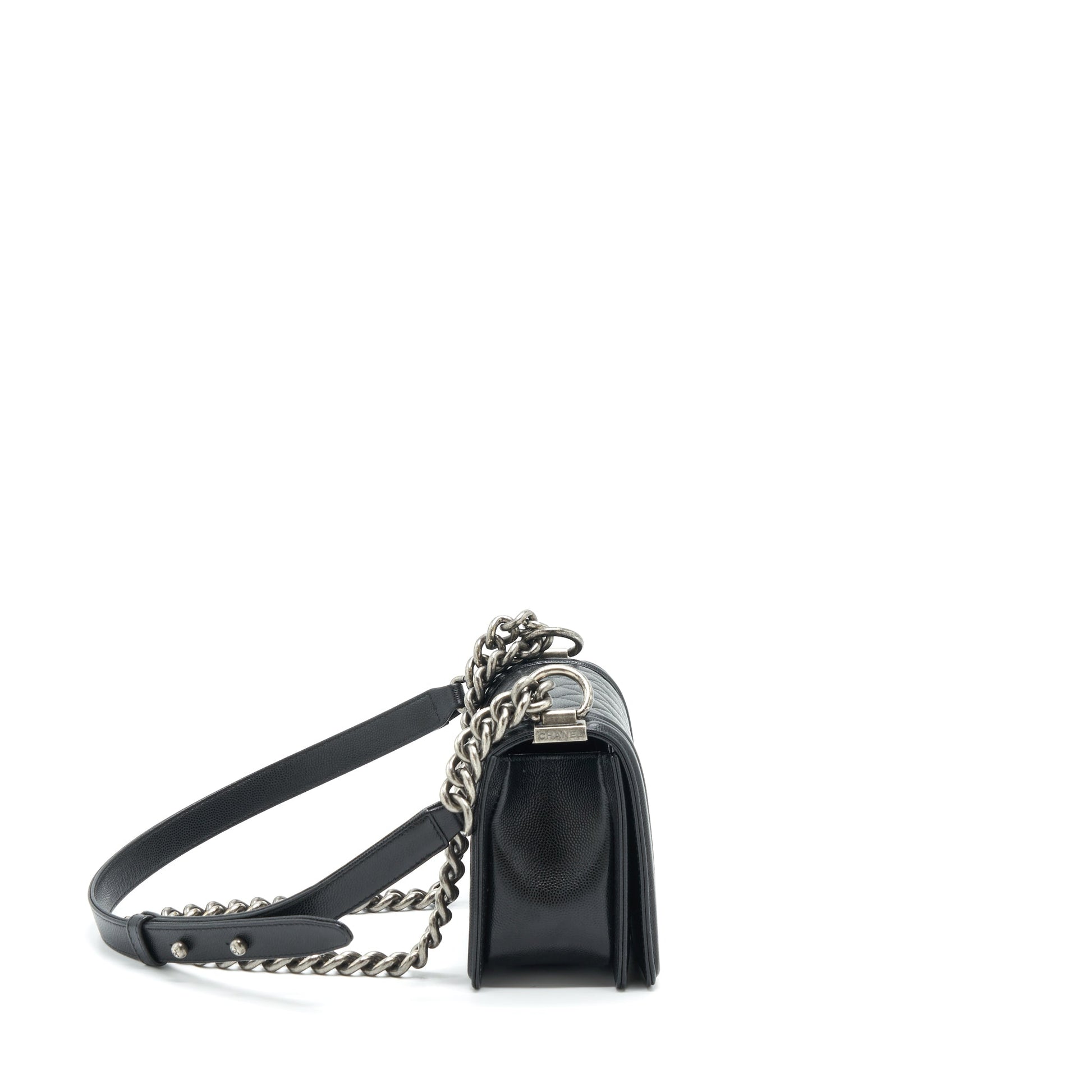 Chanel Boy Caviar Ruthenium Sliver Hardware Black Small Handbag