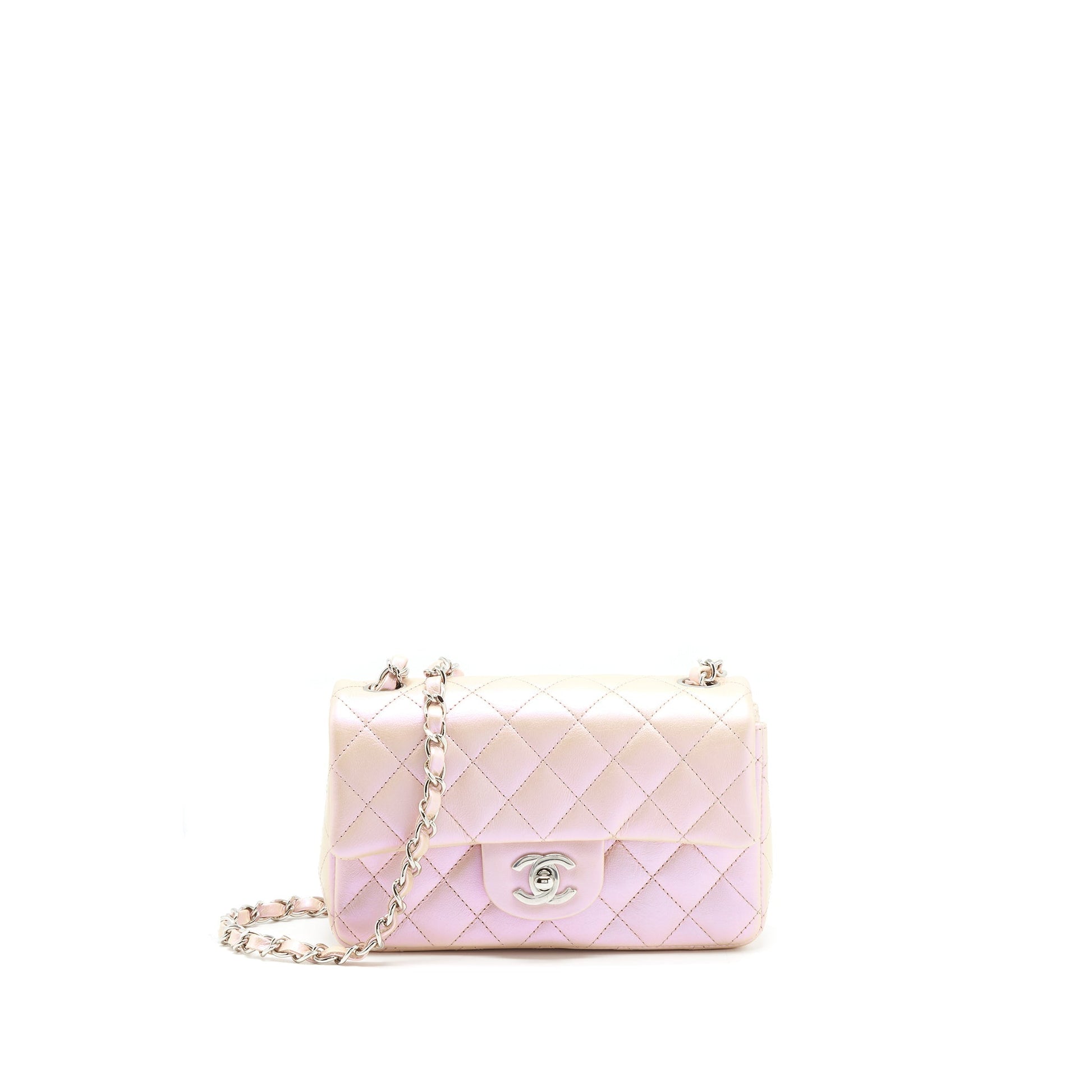 Chanel 21k Iridescent Rectangular Calfskin SHW Pink Beige Mini Bag