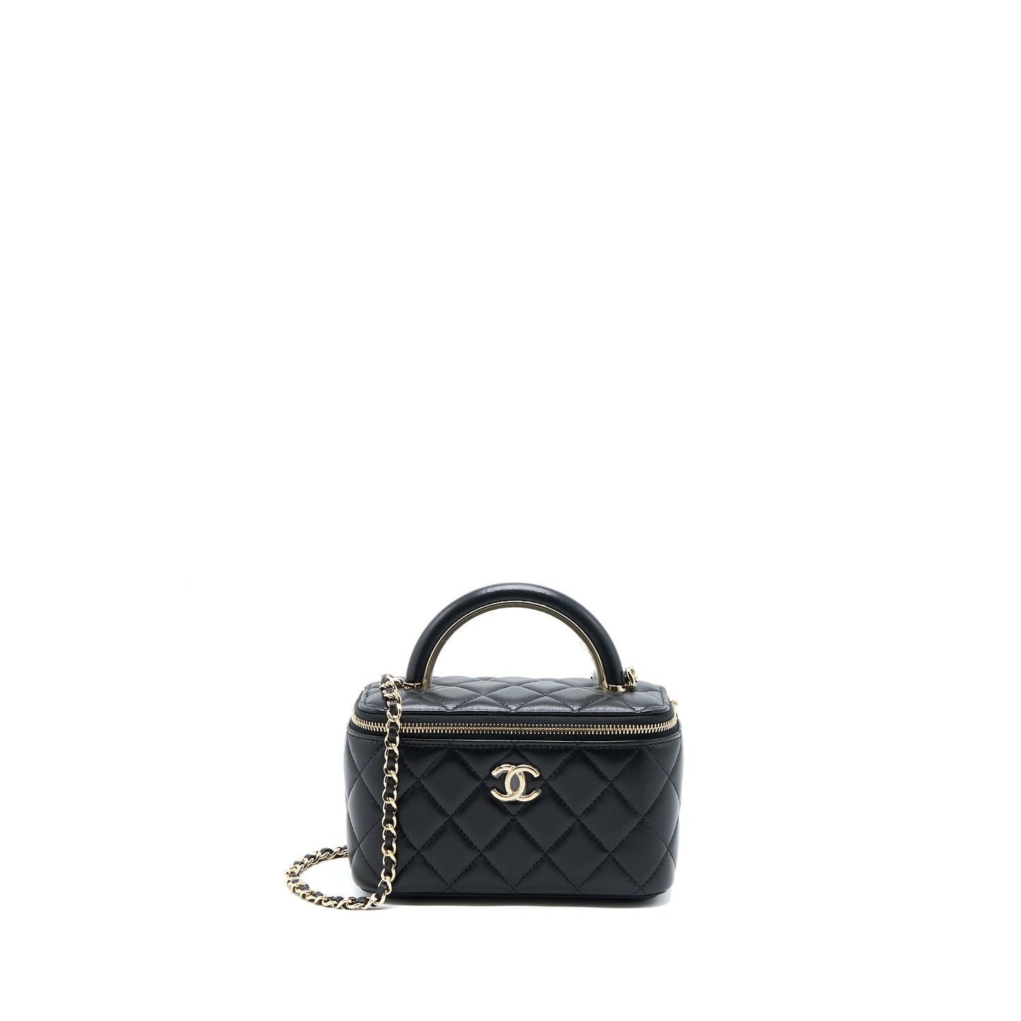 Chanel 22A Top Handle Long Vanity Lambskin Black Handbag Black Lghw