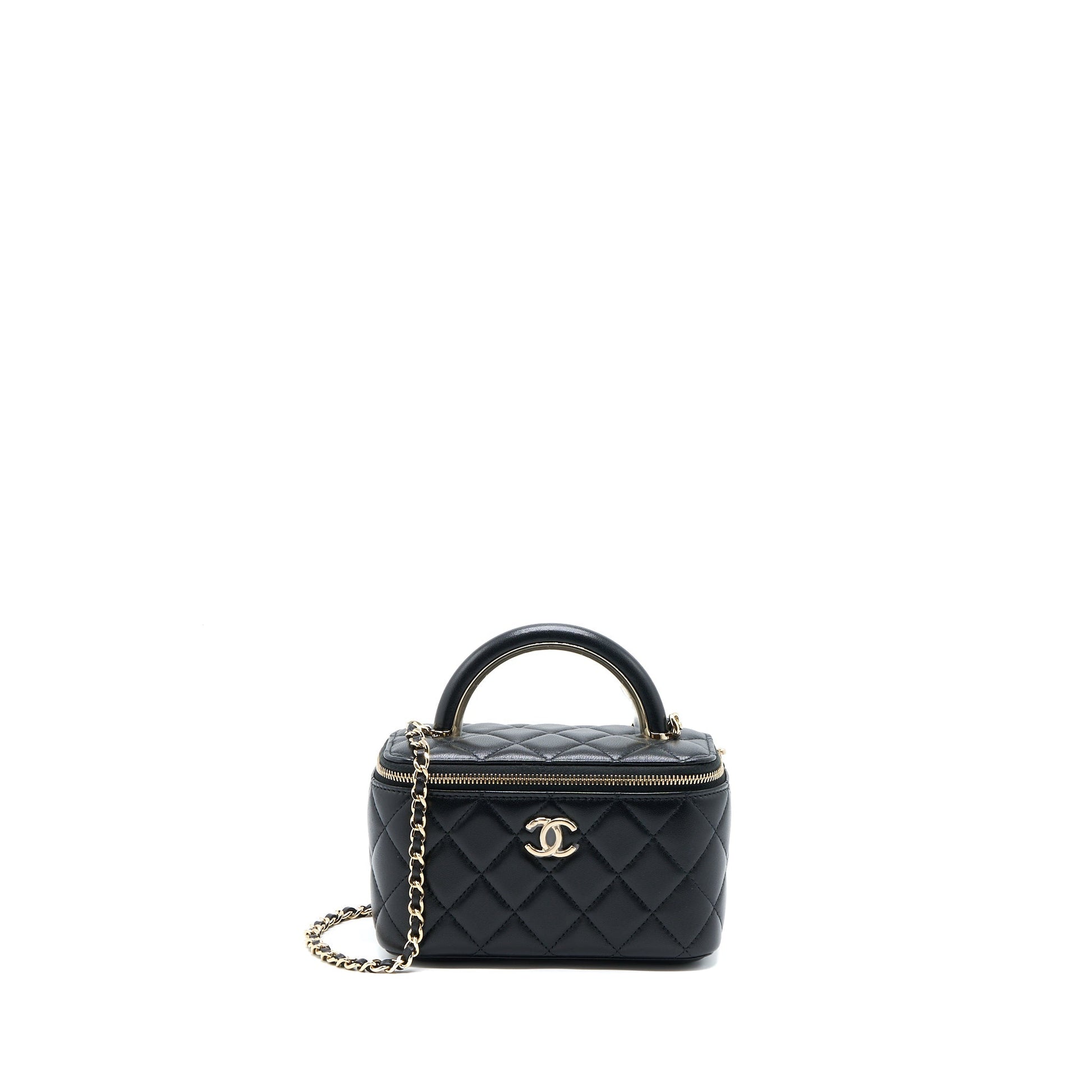 Chanel 22A Top Handle Long Vanity Lambskin Black Handbag Black Lghw