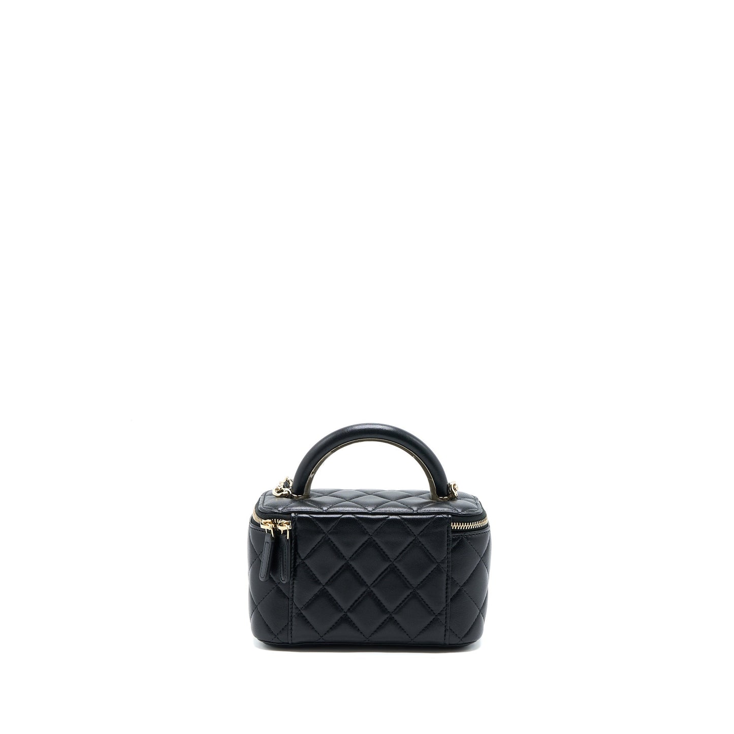 Chanel 22A Top Handle Long Vanity Lambskin Black Handbag Black Lghw