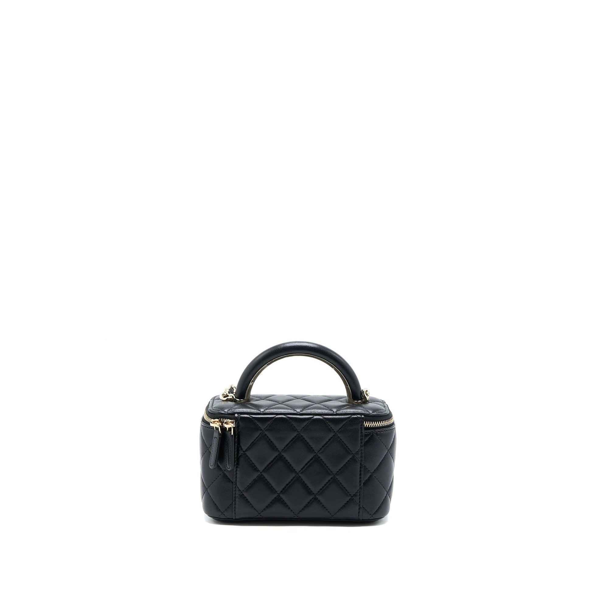 Chanel 22A Top Handle Long Vanity Lambskin Black Handbag Black Lghw