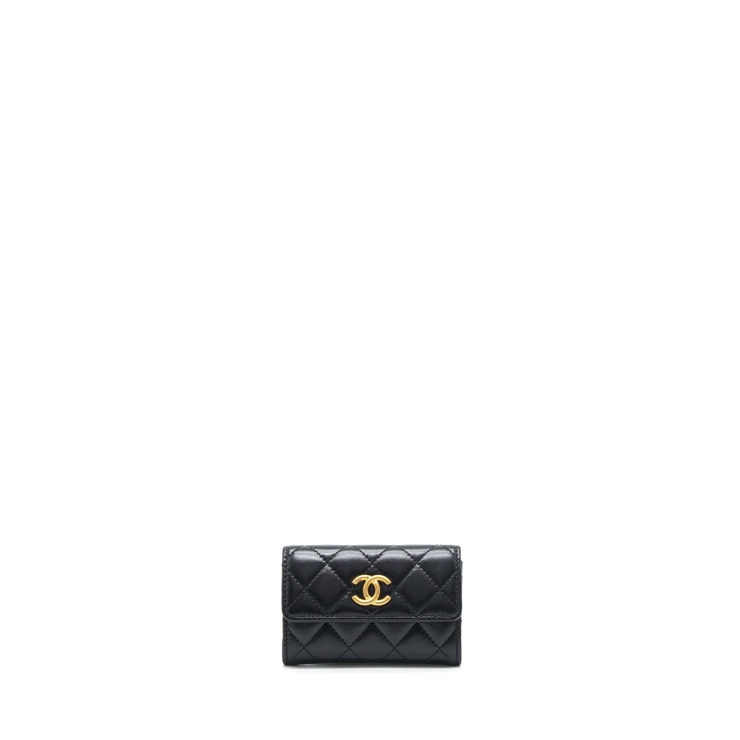 Chanel Quilted Flap Card Holder Lambskin GHW Black Wallet Case