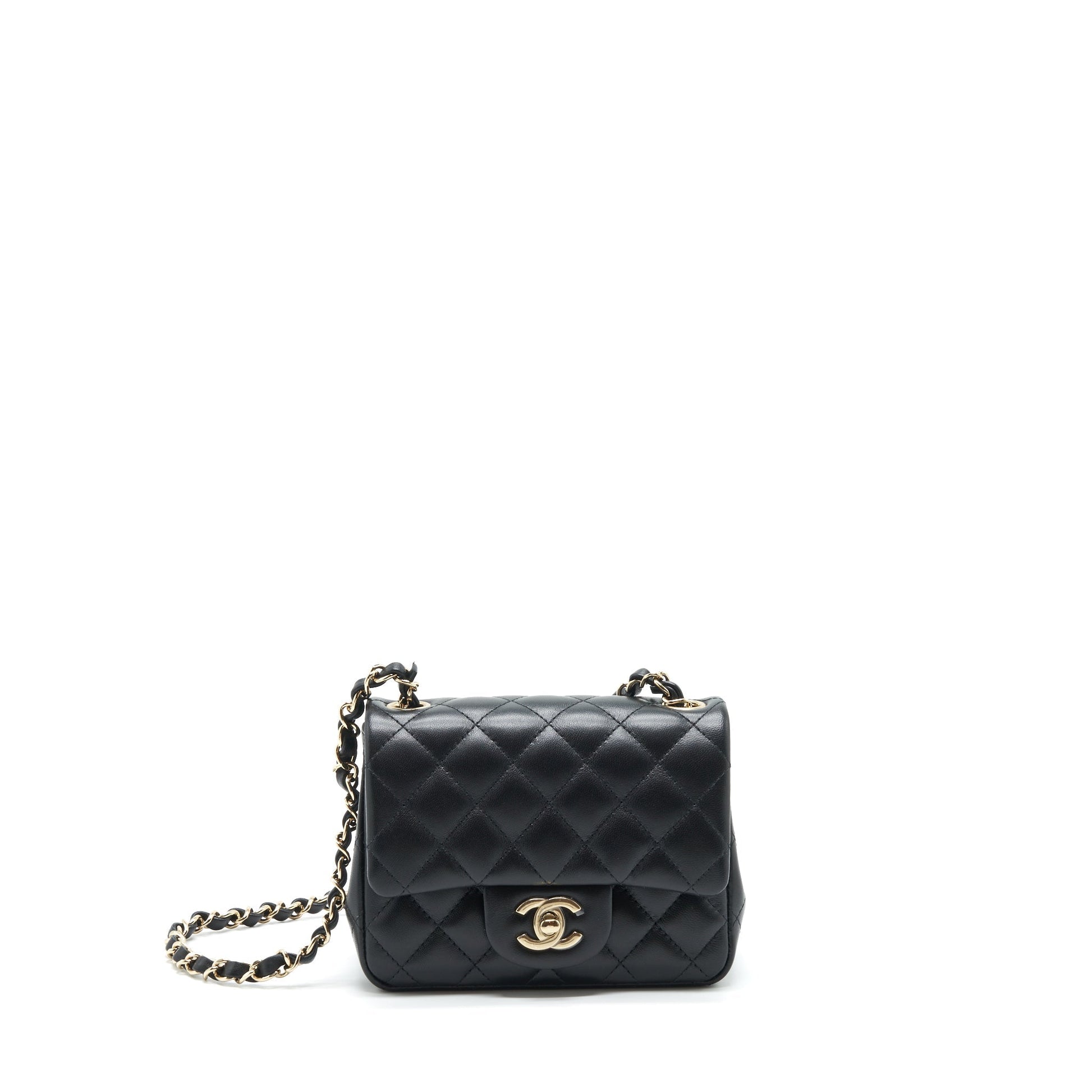 Chanel Square Flap Lambskin LGHW Microchip Black Shoulder Bag Black Lghwmicrochip