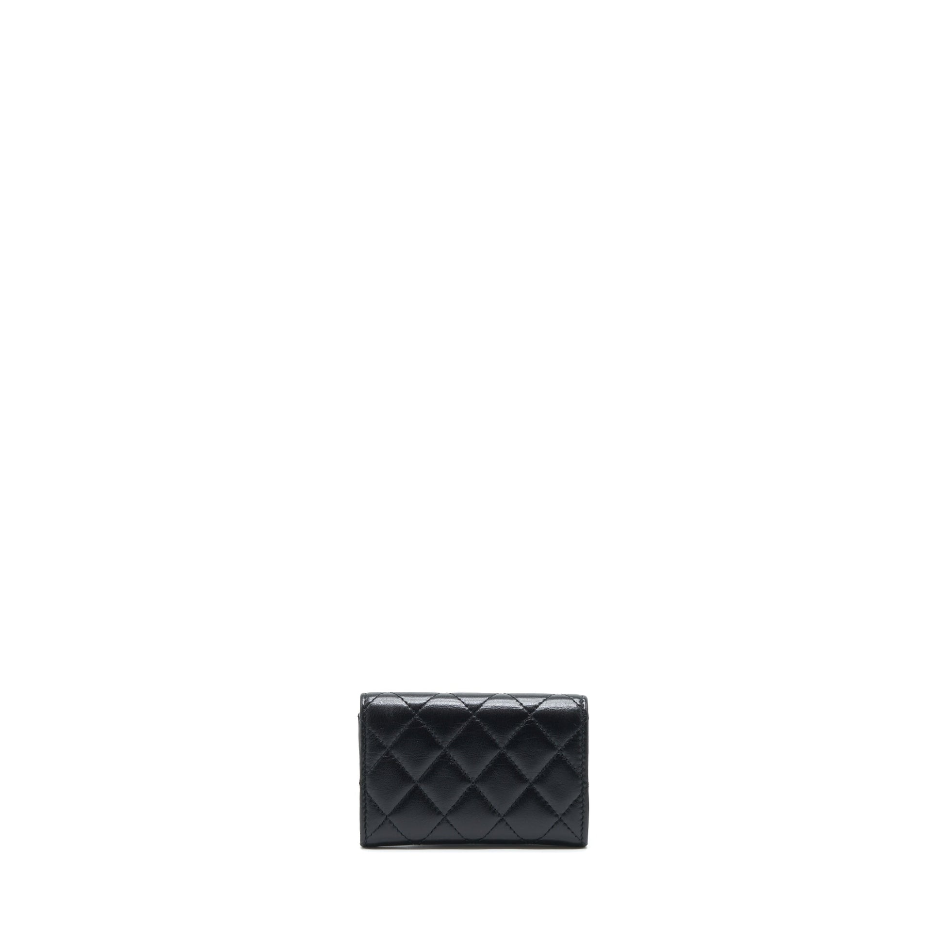 Chanel Quilted Flap Card Holder Lambskin GHW Black Wallet Case
