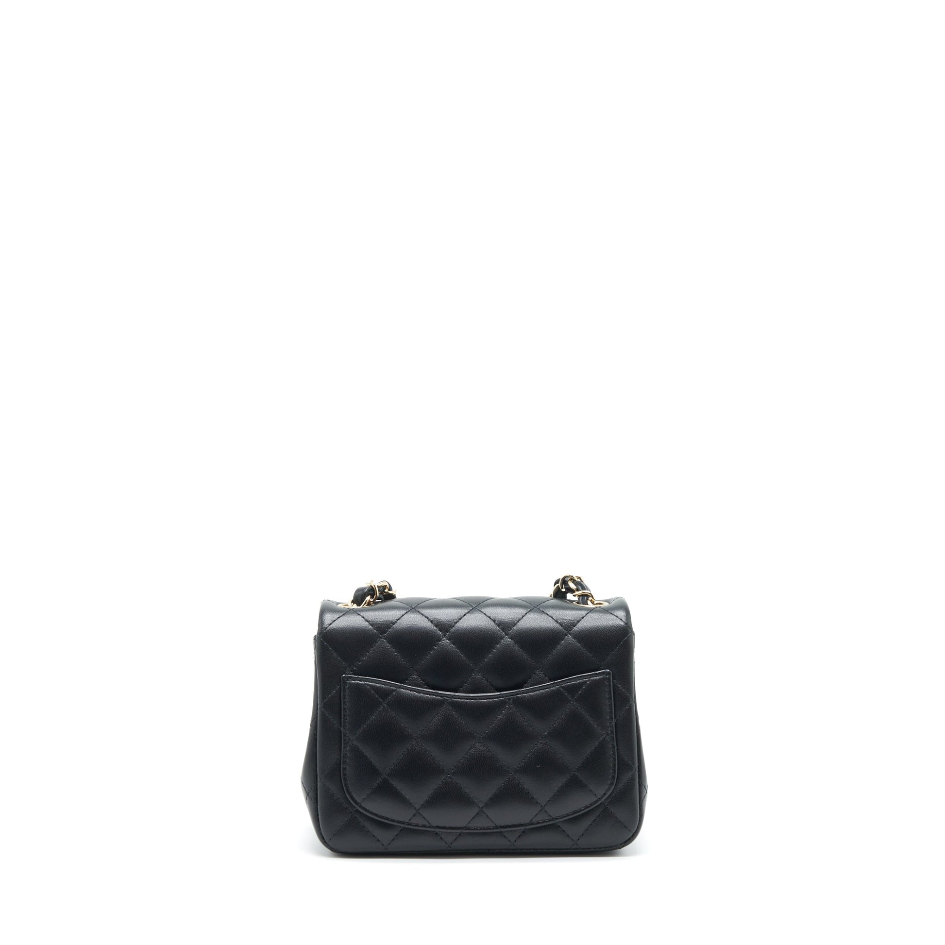 Chanel Square Flap Lambskin LGHW Microchip Black Shoulder Bag Black Lghwmicrochip