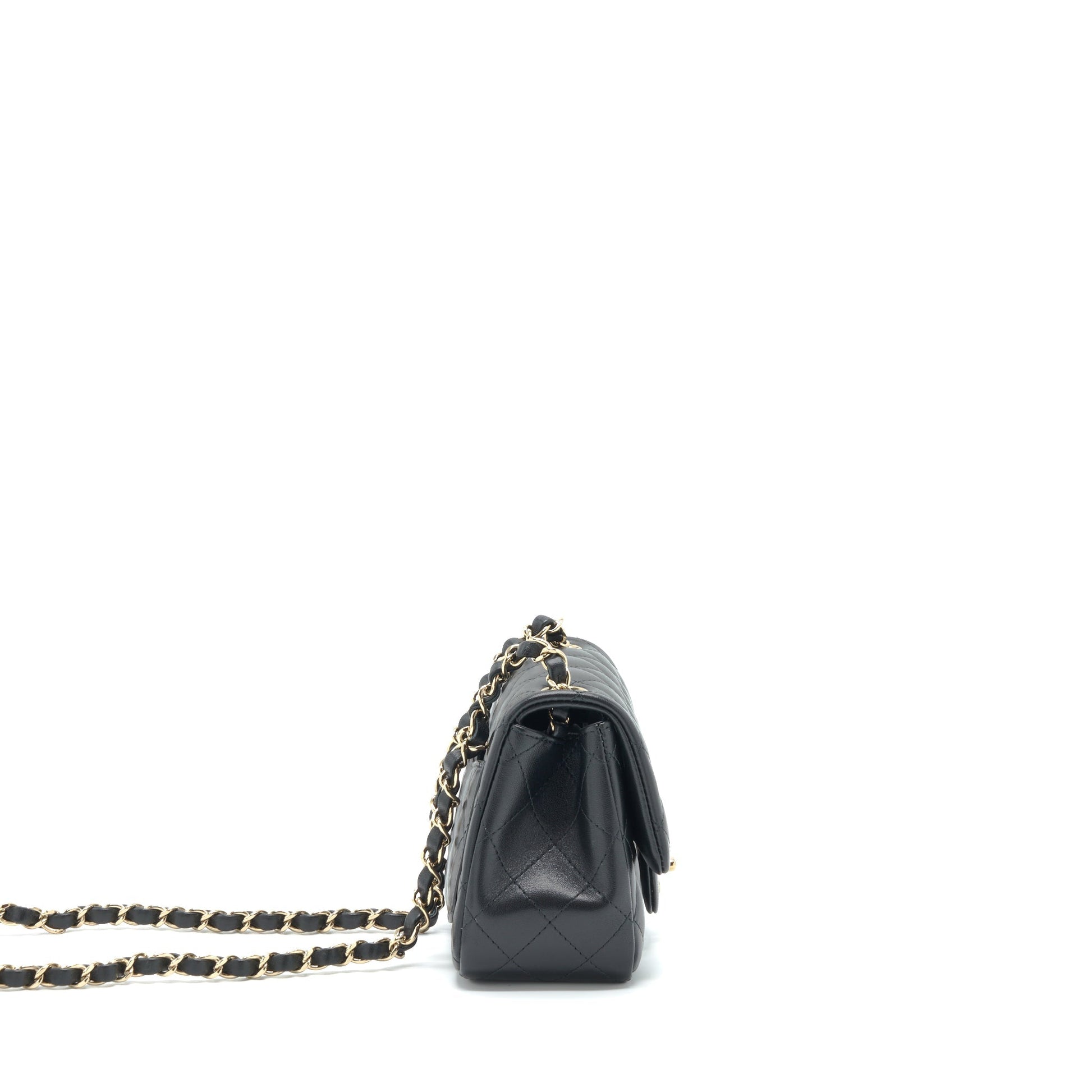 Chanel Square Flap Lambskin LGHW Microchip Black Shoulder Bag Black Lghwmicrochip