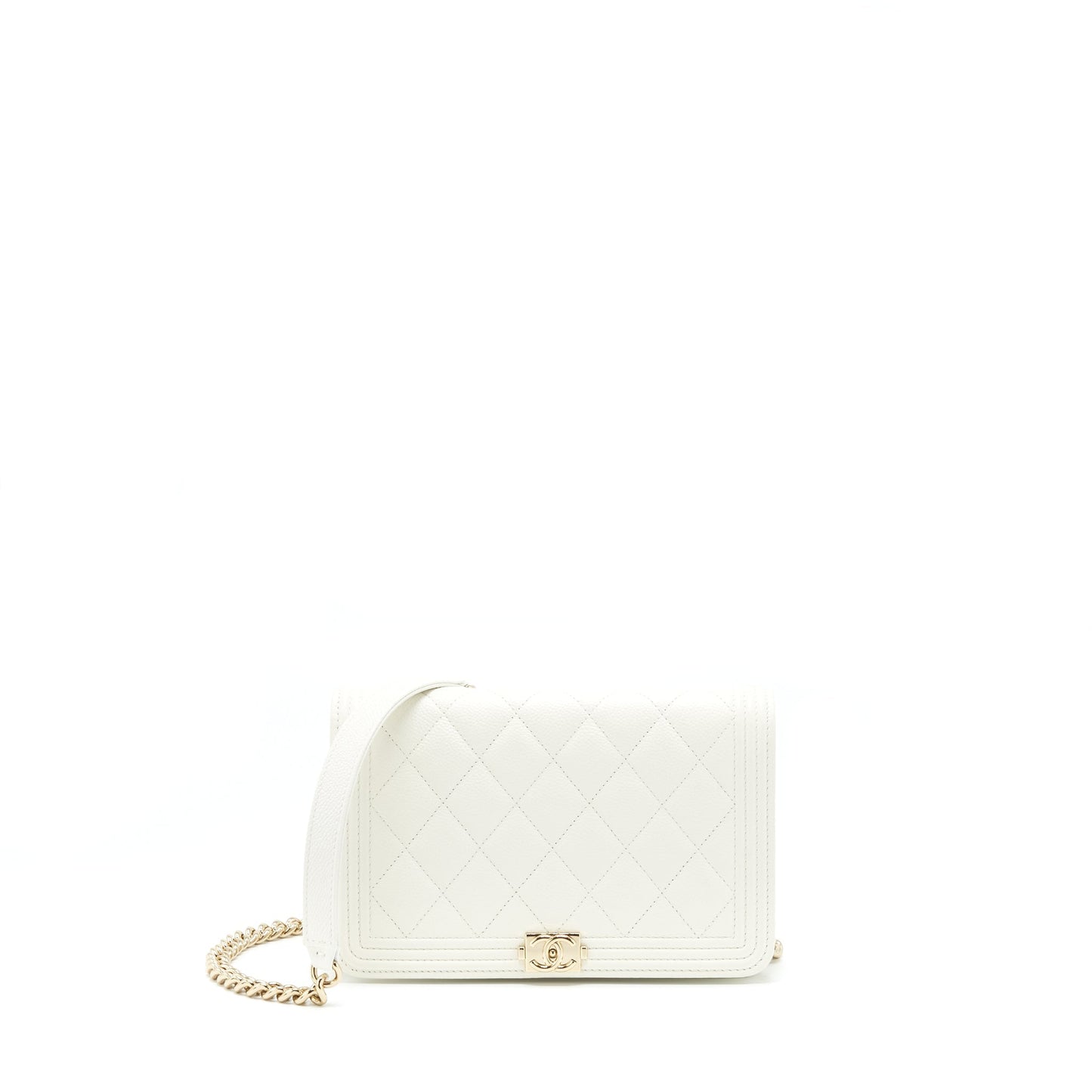 Chanel Boy On Caviar LGHW Microchip White Wallet Case