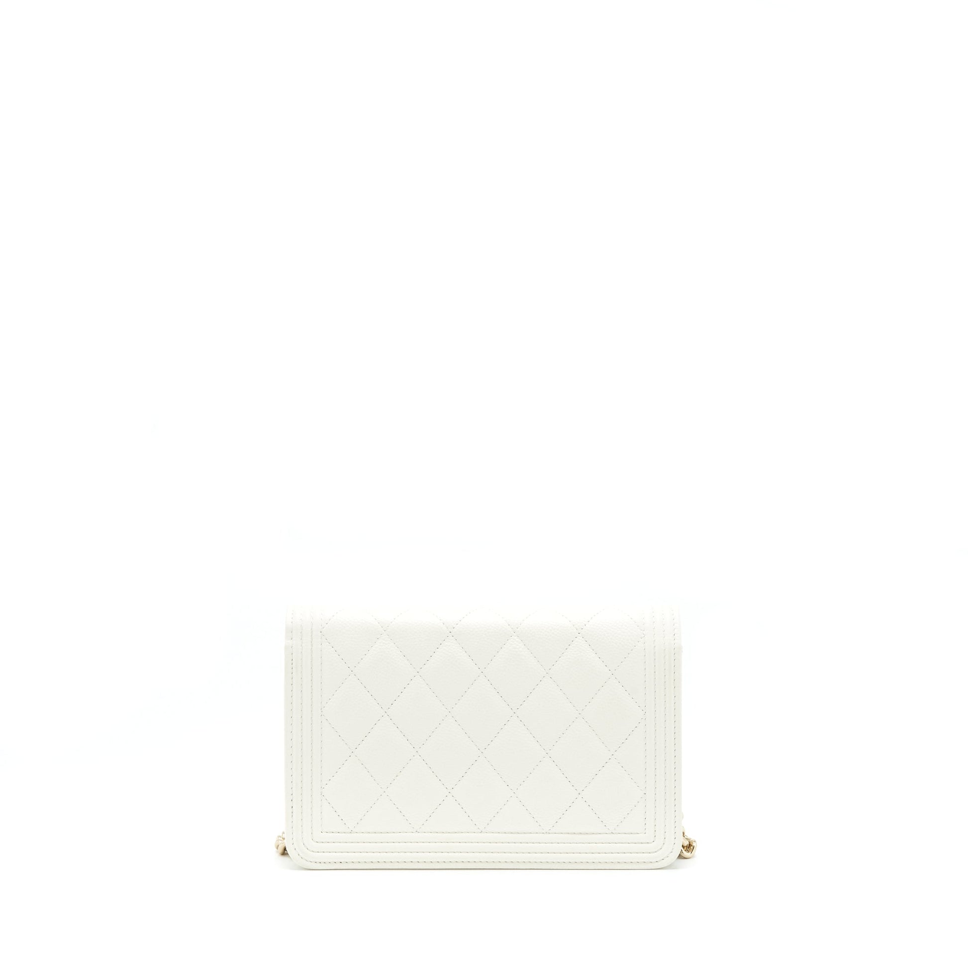 Chanel Boy On Caviar LGHW Microchip White Wallet Case