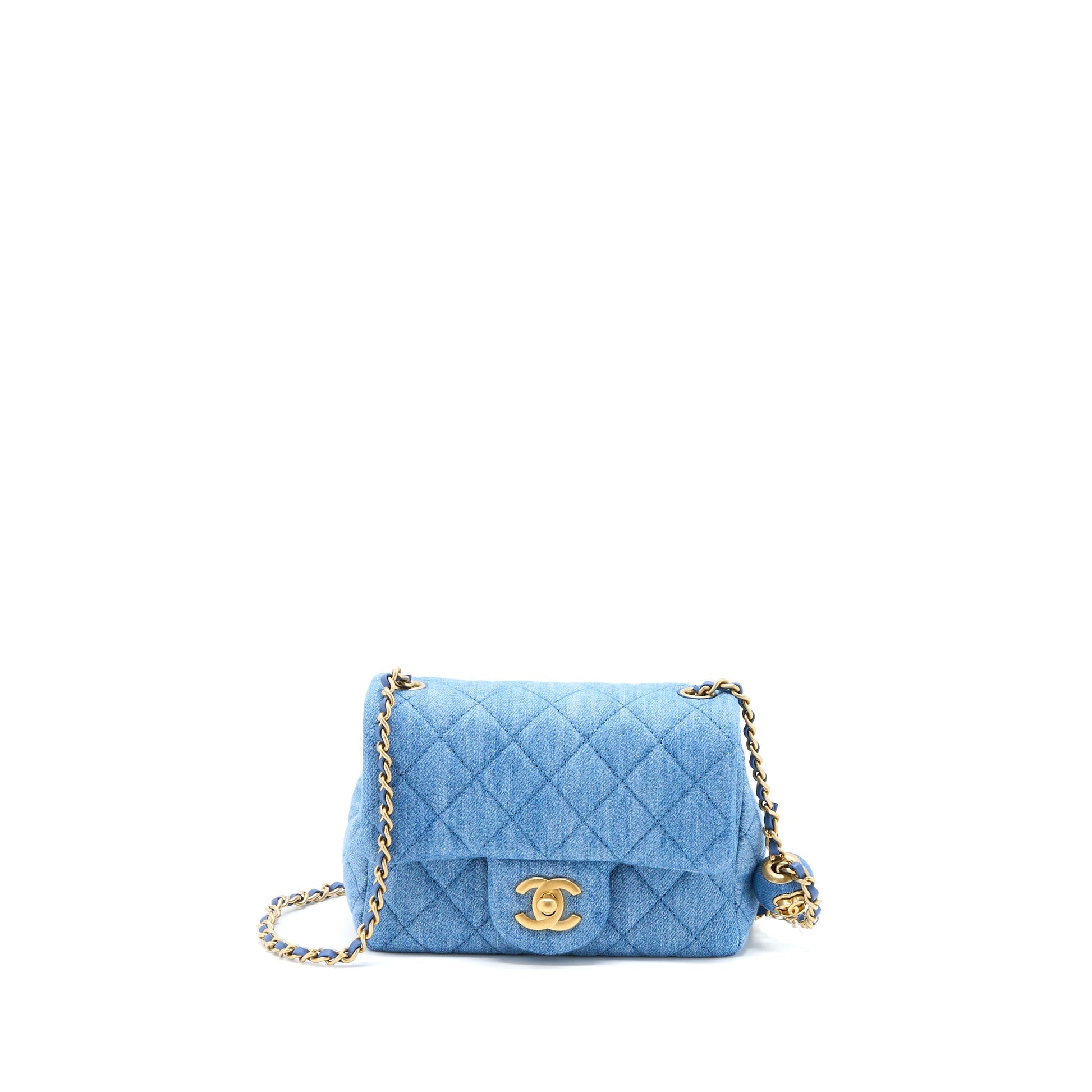Chanel Pearl Crush Square Flap Denim Brushed Shoulder Bag