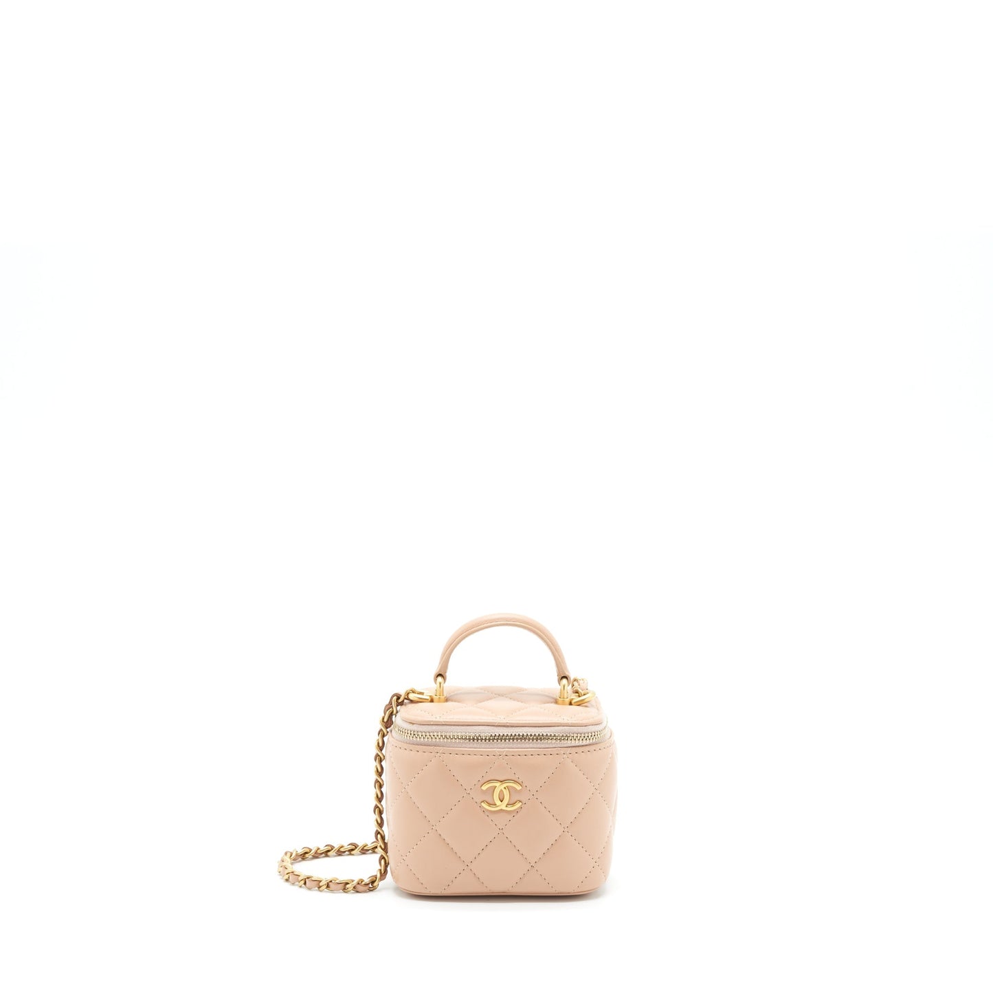 Chanel Top Handle Vanity On Lambskin GHW Beige Mini Bag