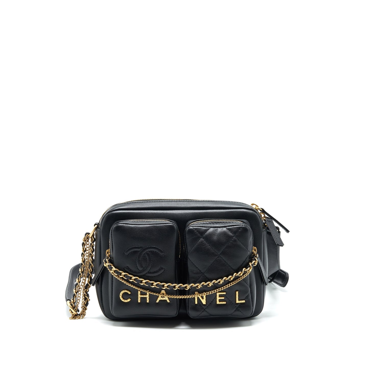 Chanel 22C Camera Calfskin GHW Black Crossbody Bag