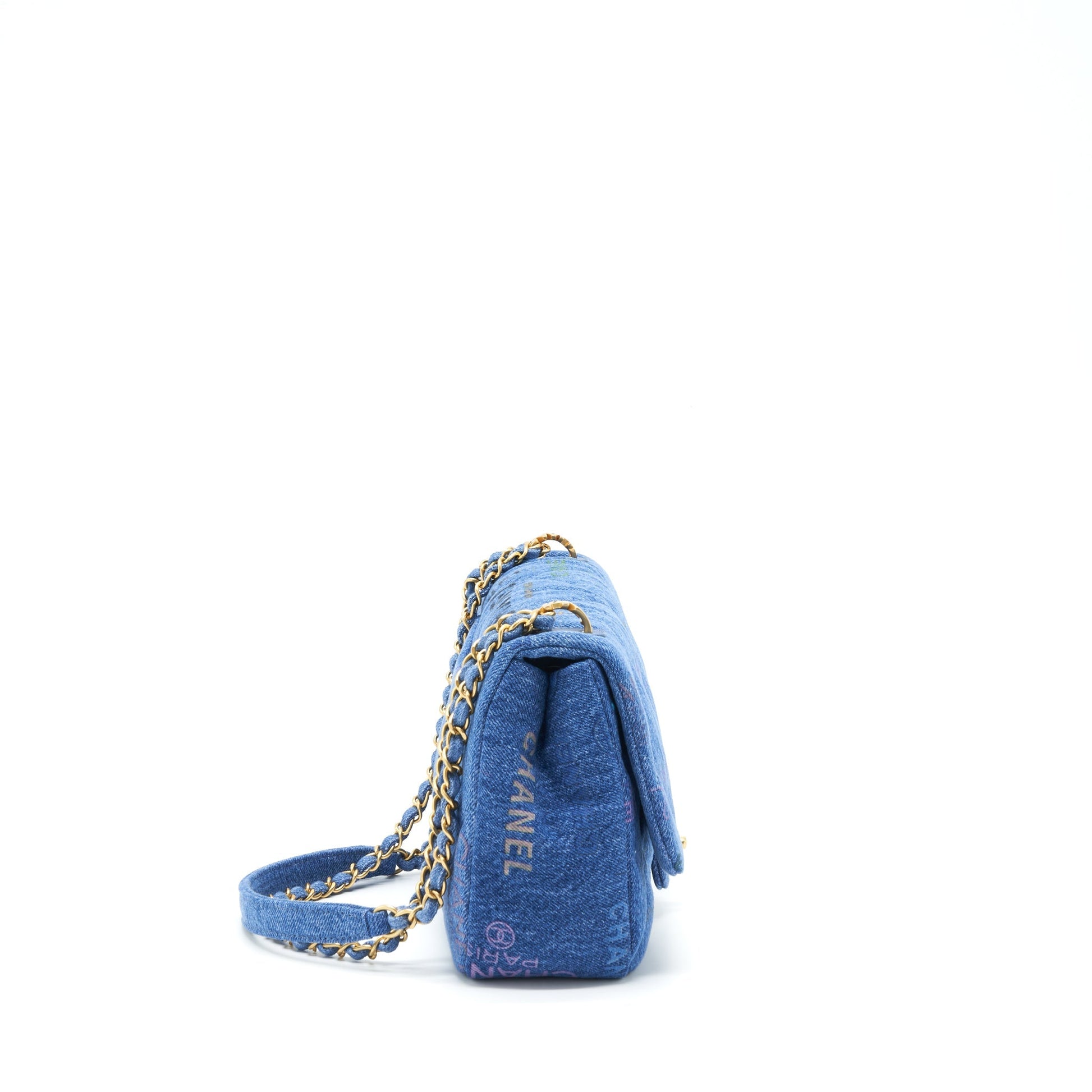 Chanel 22P Denim Logo Flap 28cm GHW Multicolor Blue Shoulder Bag