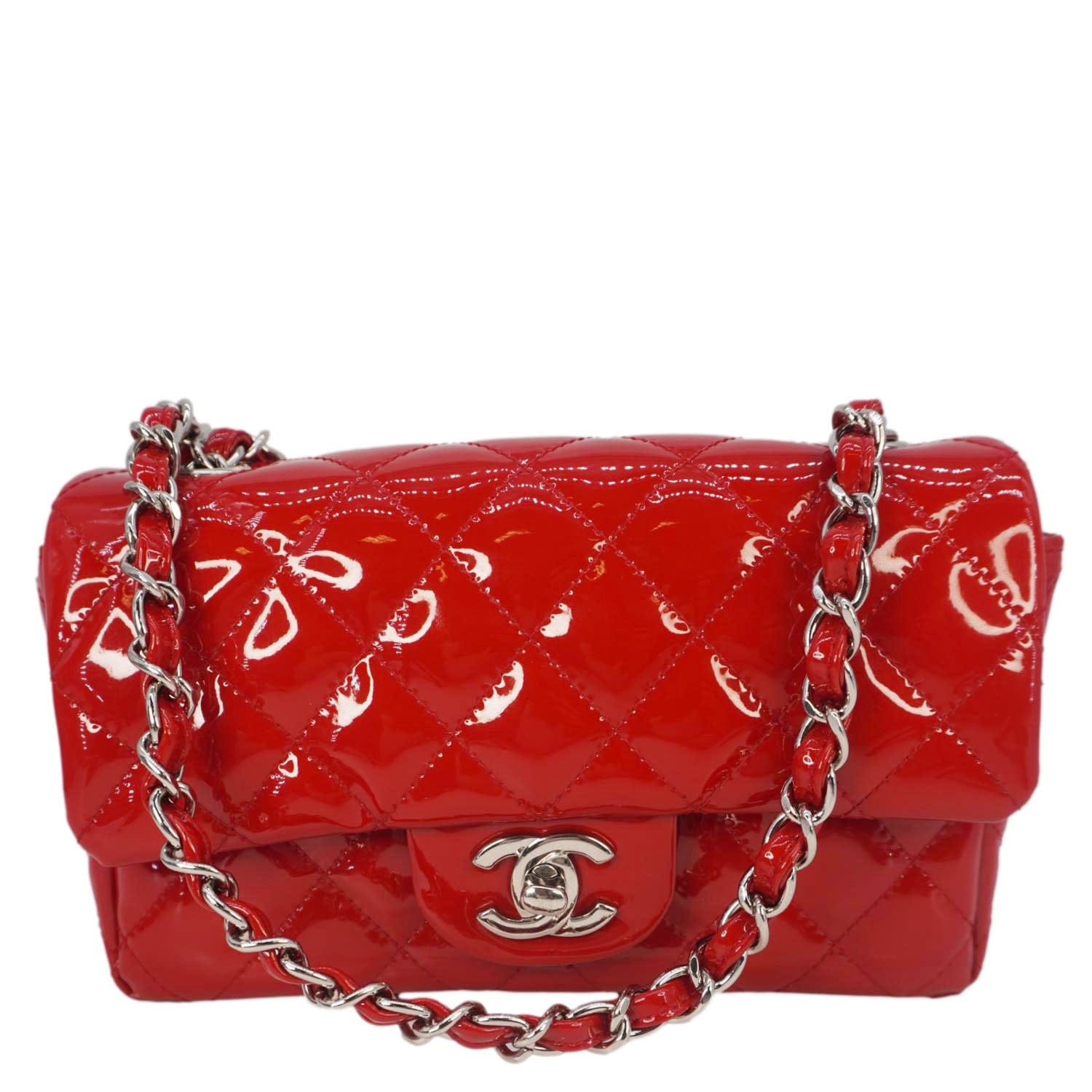 Chanel Classic Rectangular Flap Quilted Patent Leather Red Travel Bag