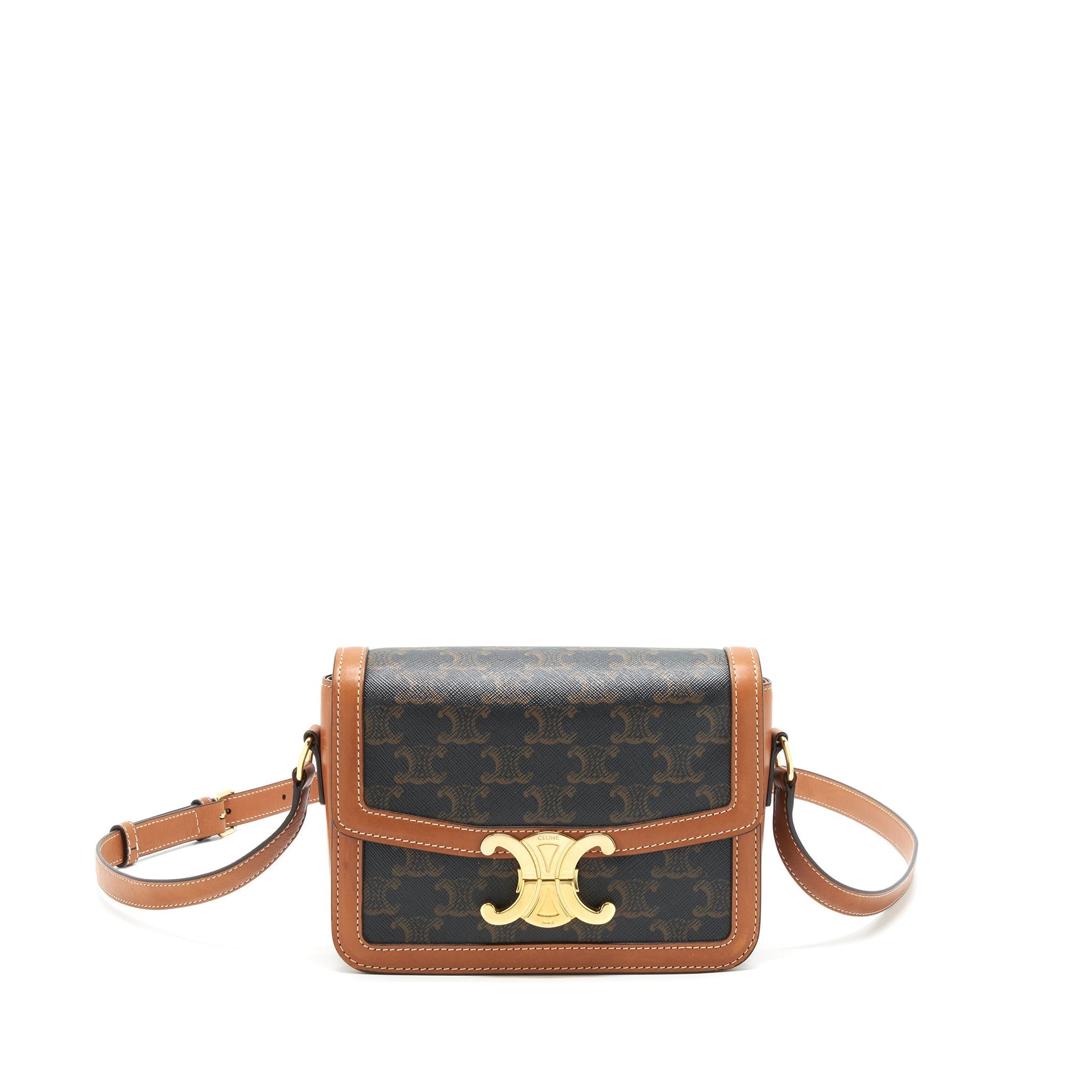 Celine Teen Triomphe Purse In Triomphe And Calfskin Canvas Tan Travel Bag
