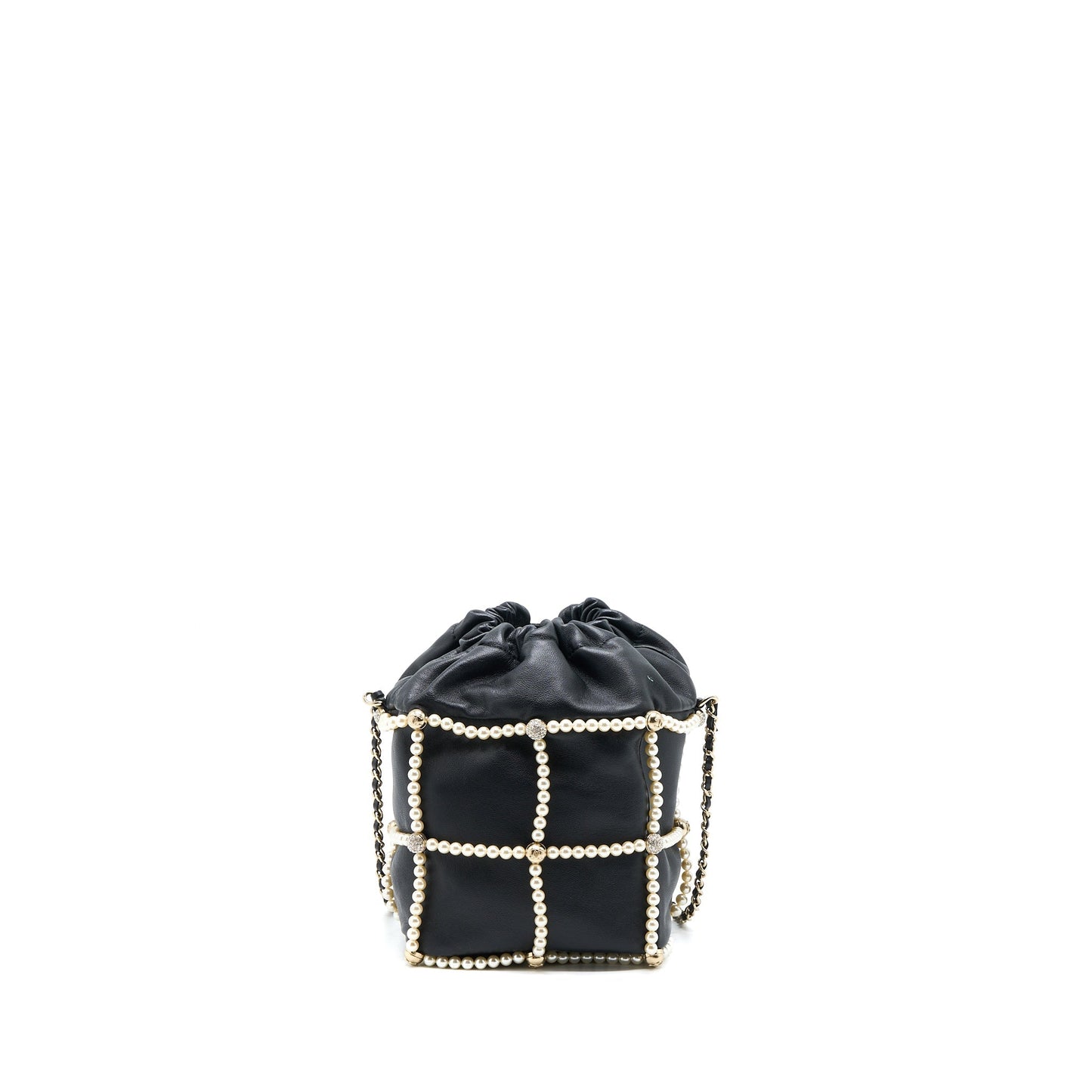 Chanel Bucket Crystal CC Logo Pearl Lambskin Black Bucket Bag