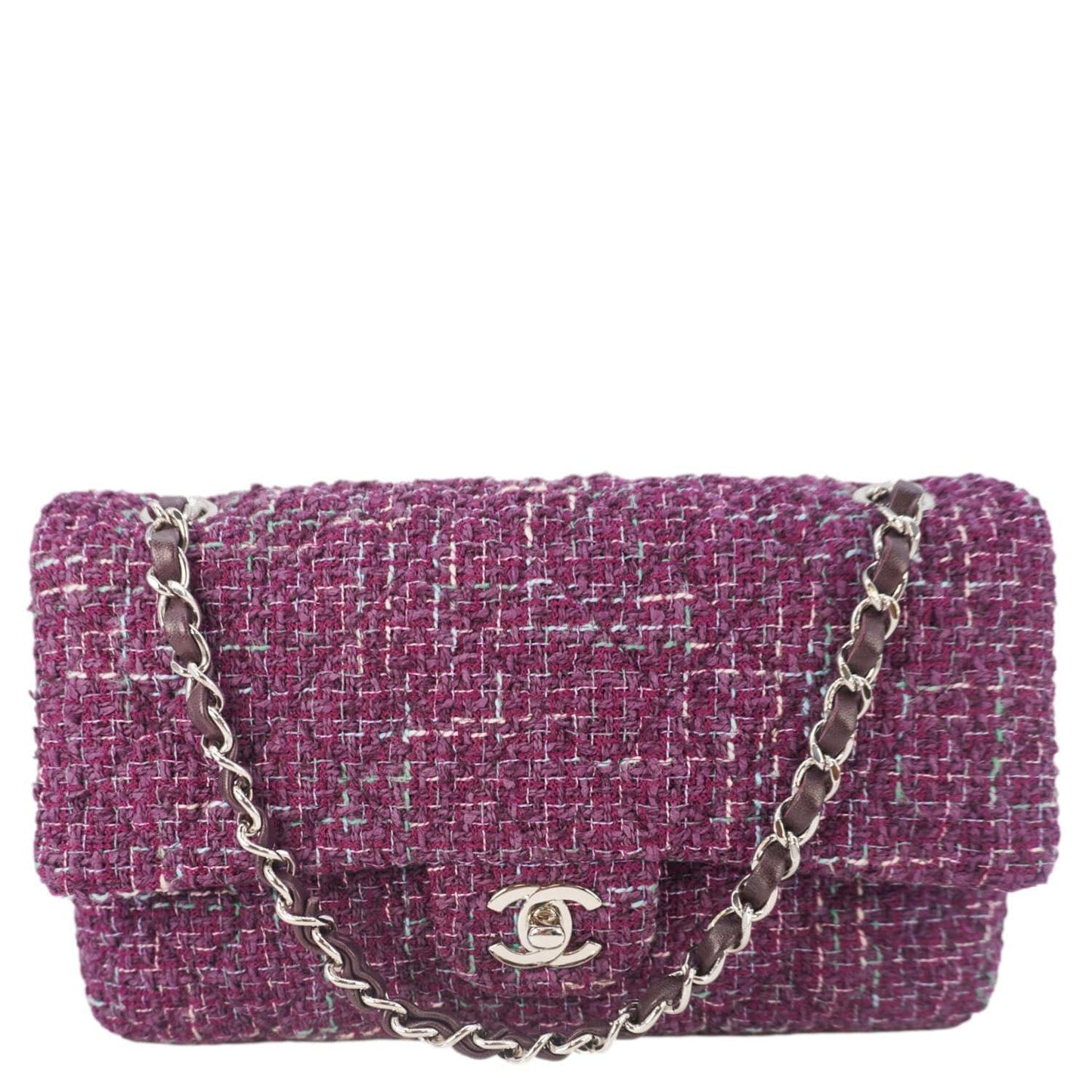 Chanel Classic Double Flap Tweed Purple Travel Bag