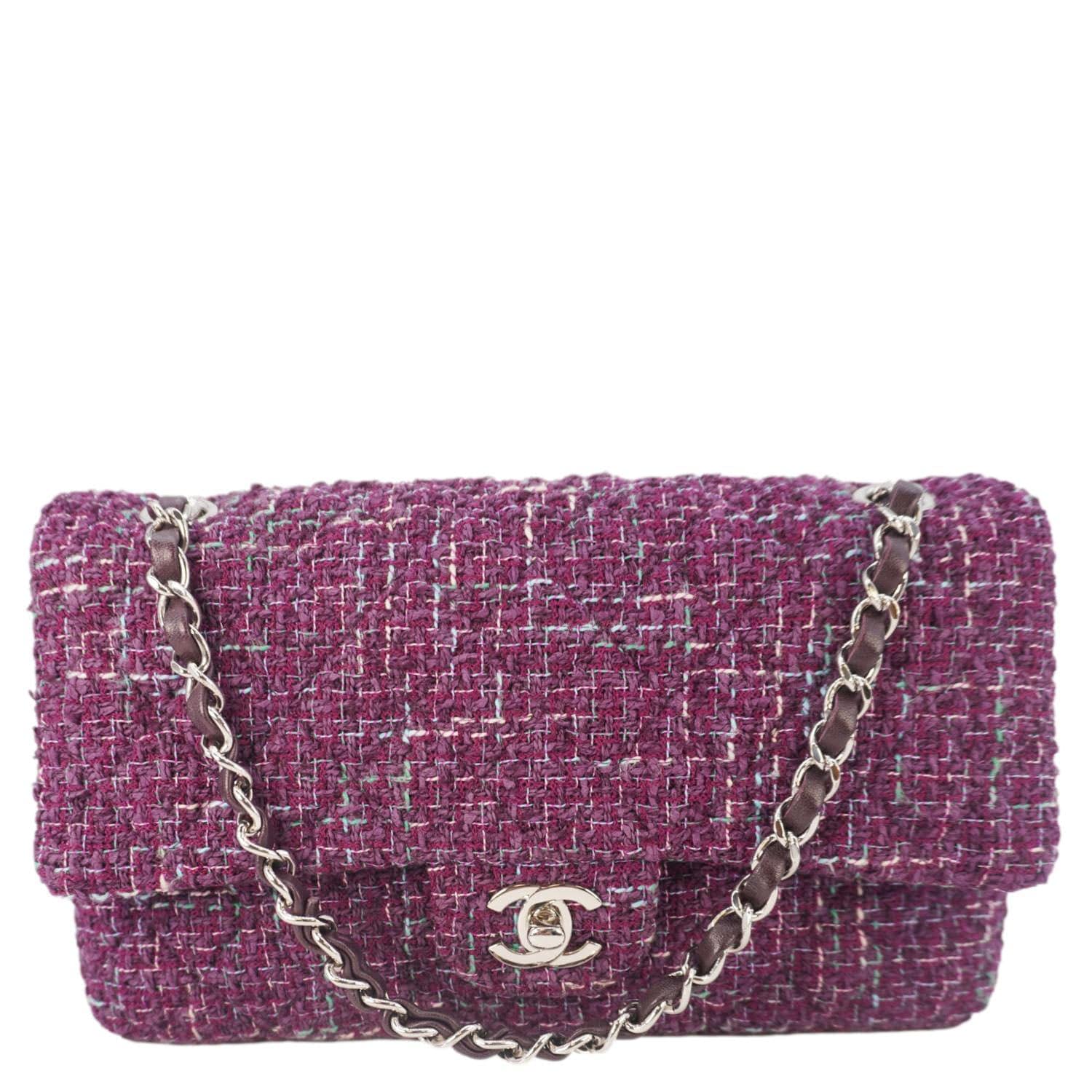 Chanel Classic Double Flap Tweed Purple Travel Bag