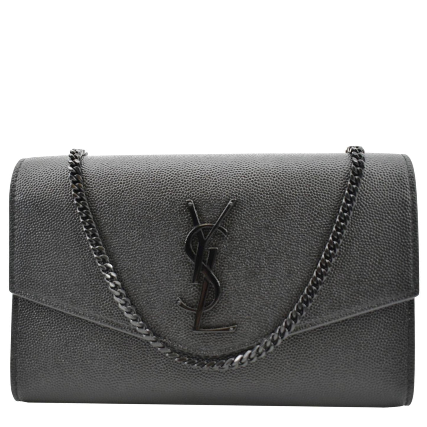 YSL Saint Laurent Yves Grain De Poudre Crossbody Bag Leather Black Chain
