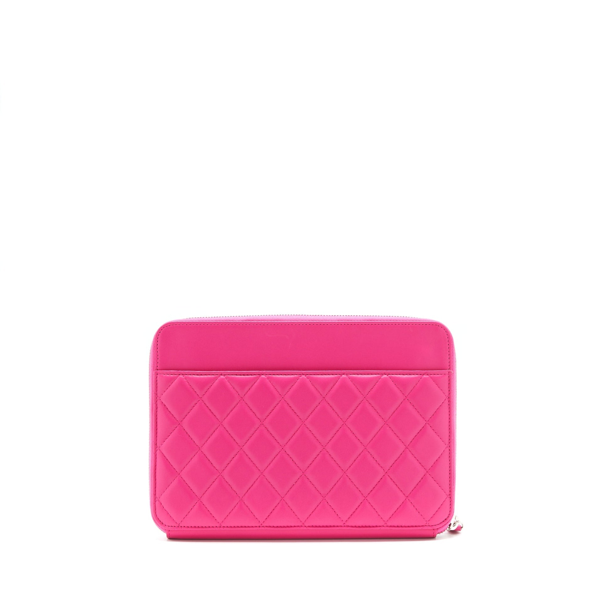 Chanel Quilted Zipper Lambskin SHW Pink Clutch Bag