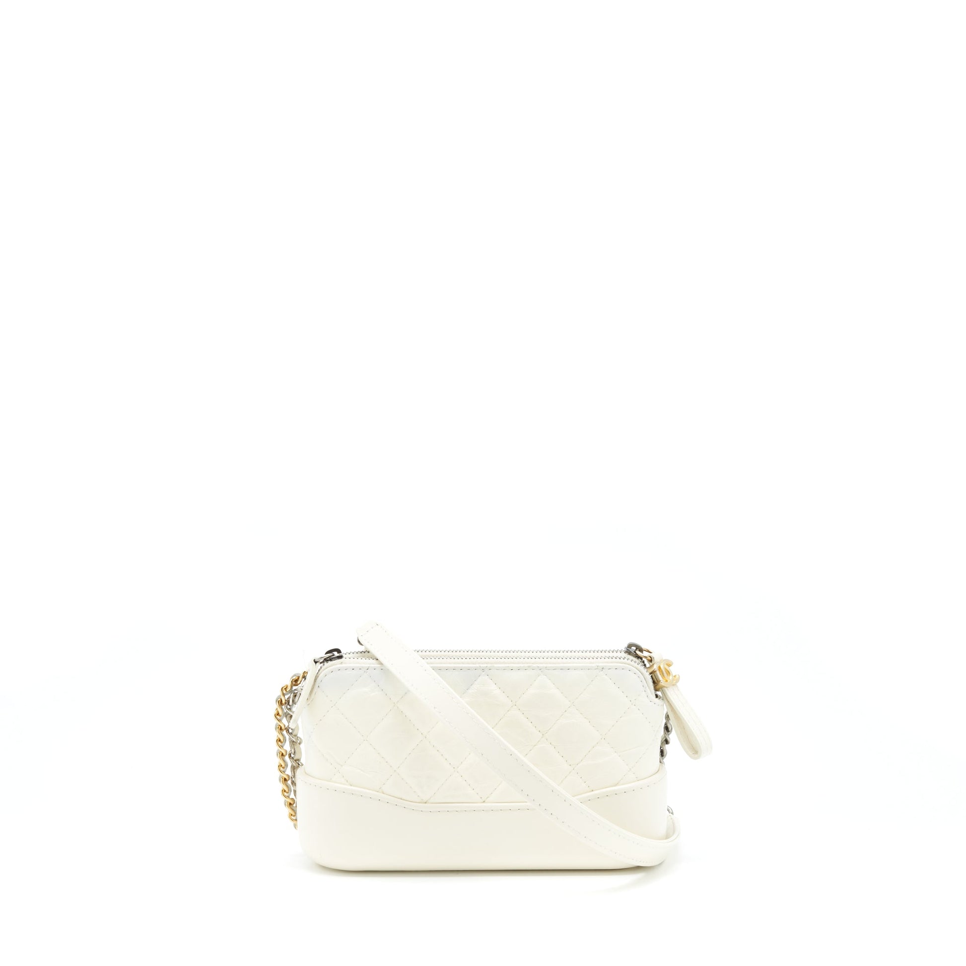 Chanel Gabrielle On Aged Calfskin ilver Hardware White Gold Silver Clutch Bag