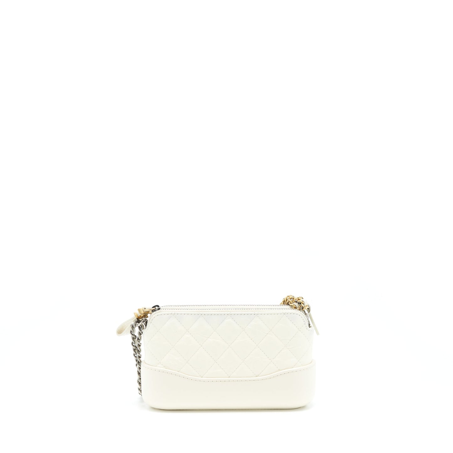 Chanel Gabrielle On Aged Calfskin ilver Hardware White Gold Silver Clutch Bag