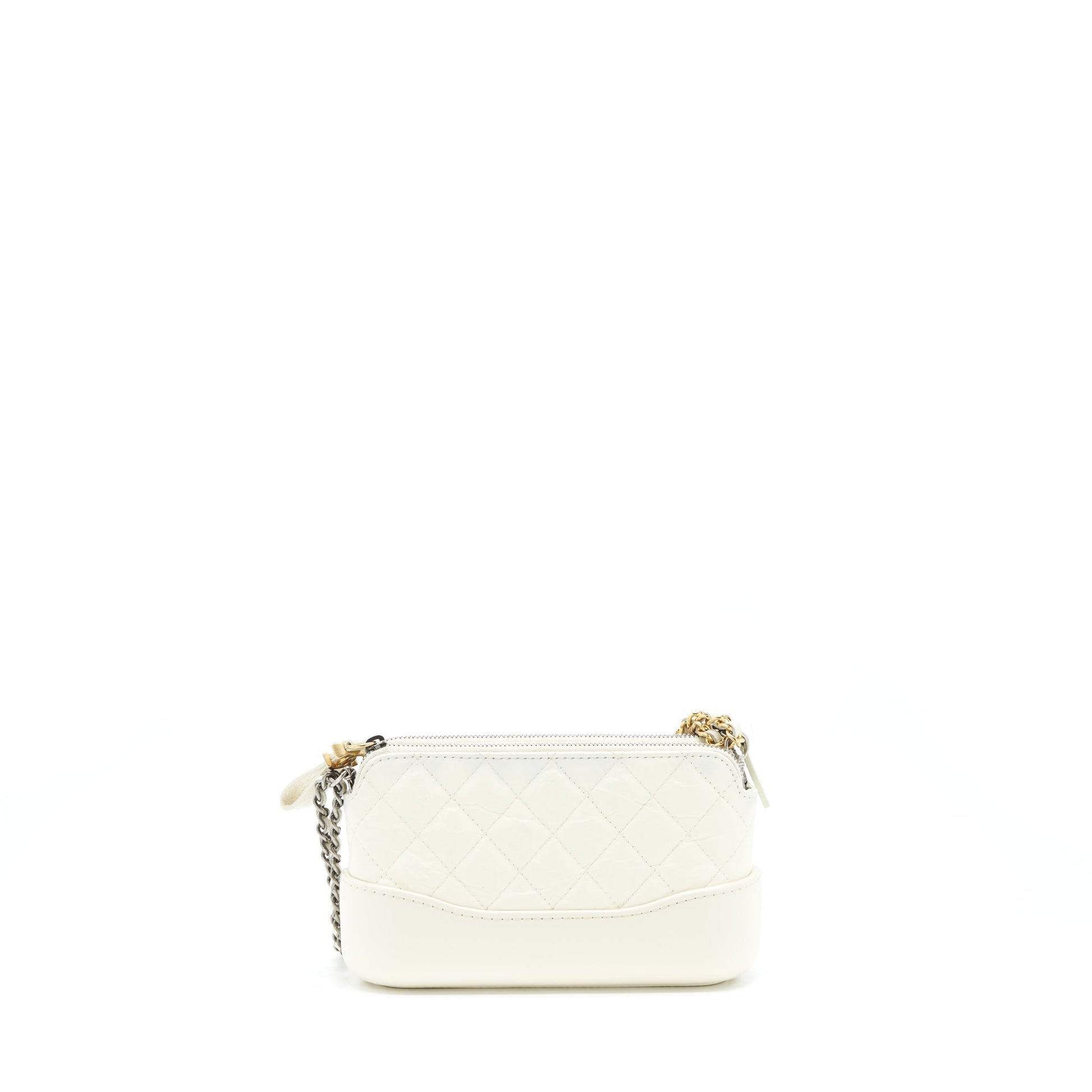 Chanel Gabrielle On Aged Calfskin ilver Hardware White Gold Silver Clutch Bag