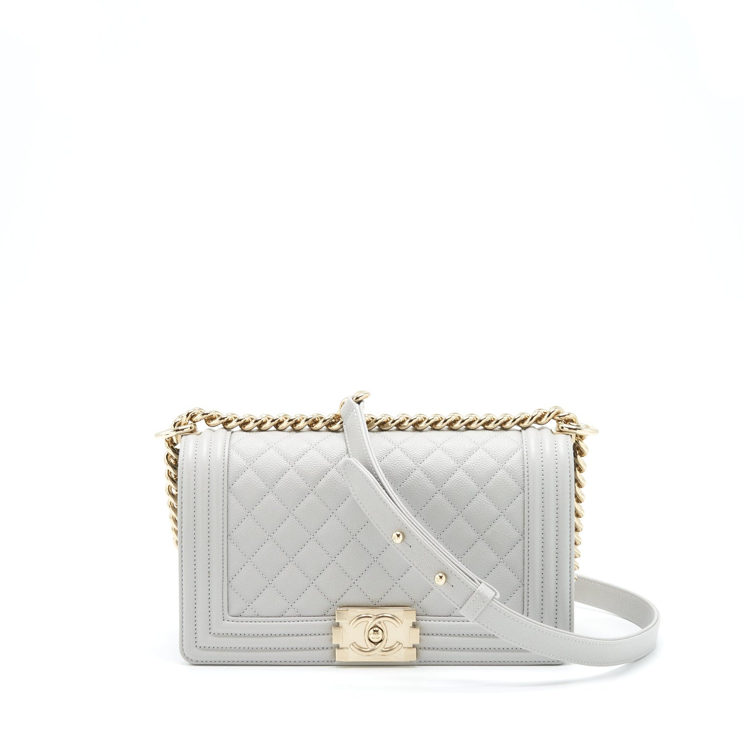 Chanel Boy Caviar Light SHW Microchip Grey Handbag