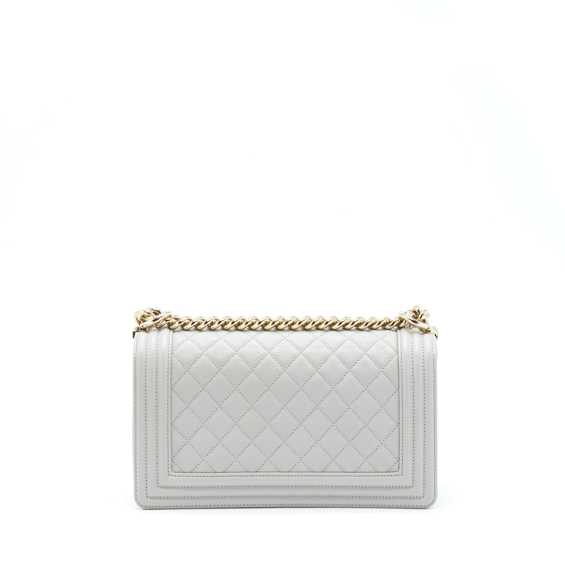 Chanel Boy Caviar Light SHW Microchip Grey Handbag