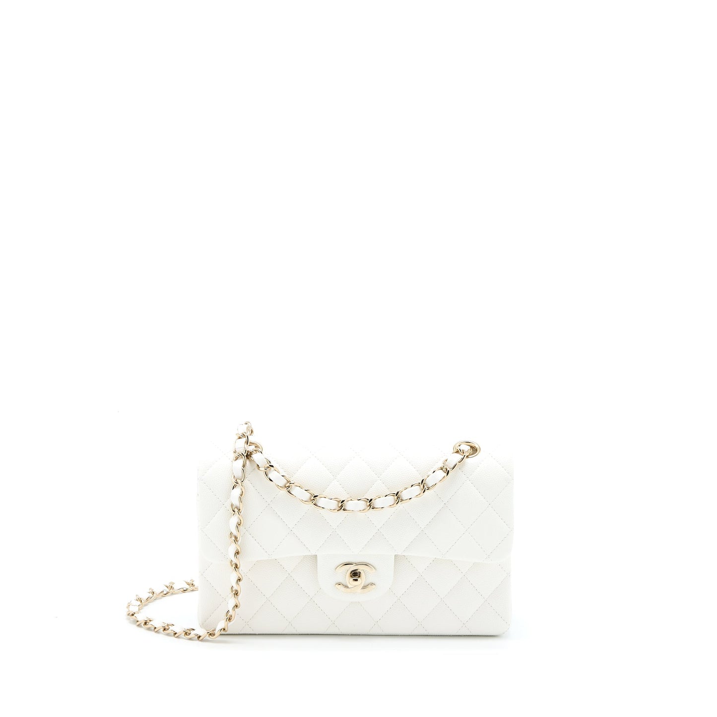 Chanel Classic Flap Caviar LGHW Microchip White Small Shoulder Bag