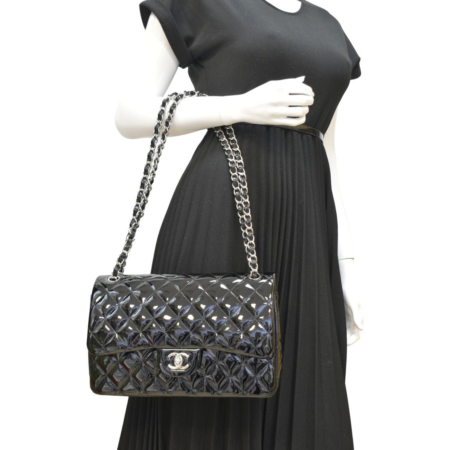 Chanel Classic Double Flap Patent Leather Black Travel Bag Flap Bag
