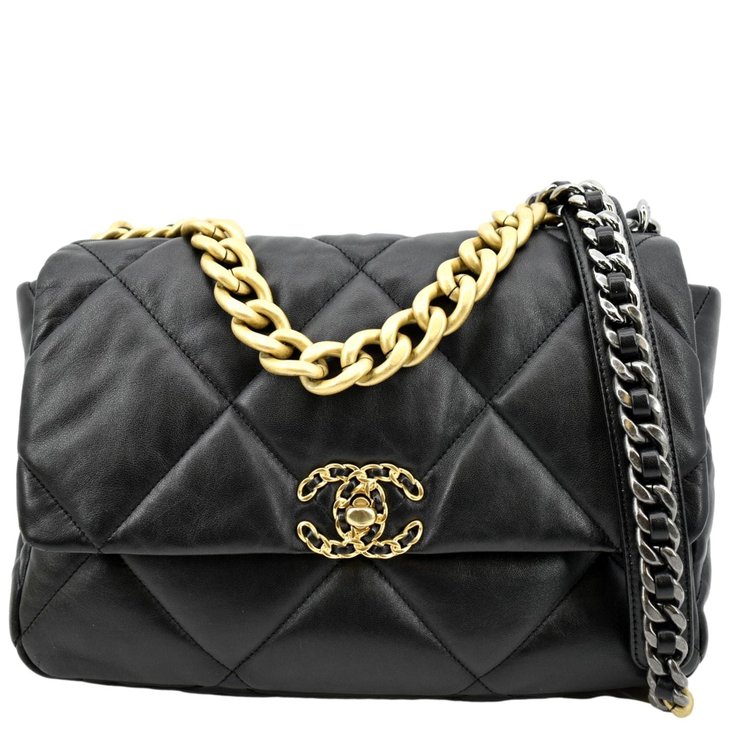 Chanel 19 Flap Quilted Leather Lambskin Black Travel Bag Bag 1