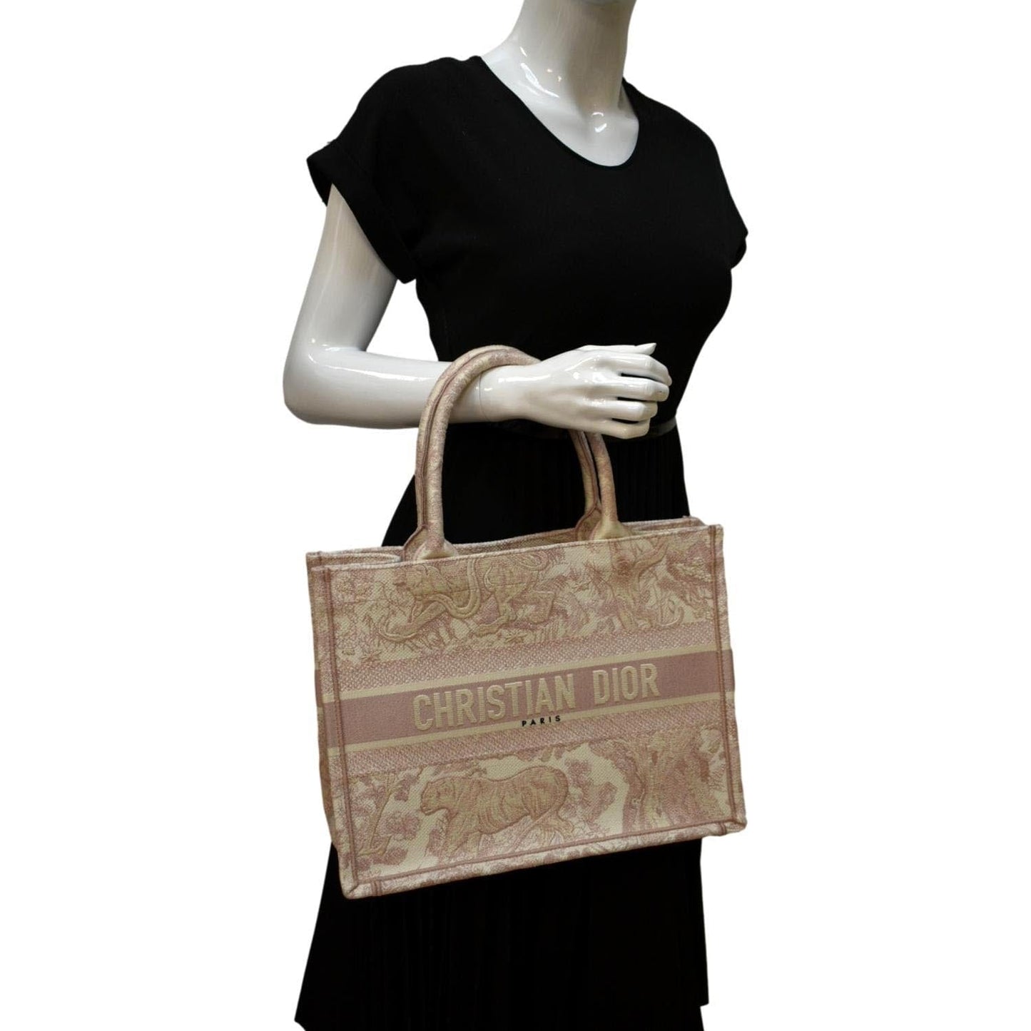 Dior Book Toile De Jouy Motif Embroidery Tote Canvas Pink Tote Bag
