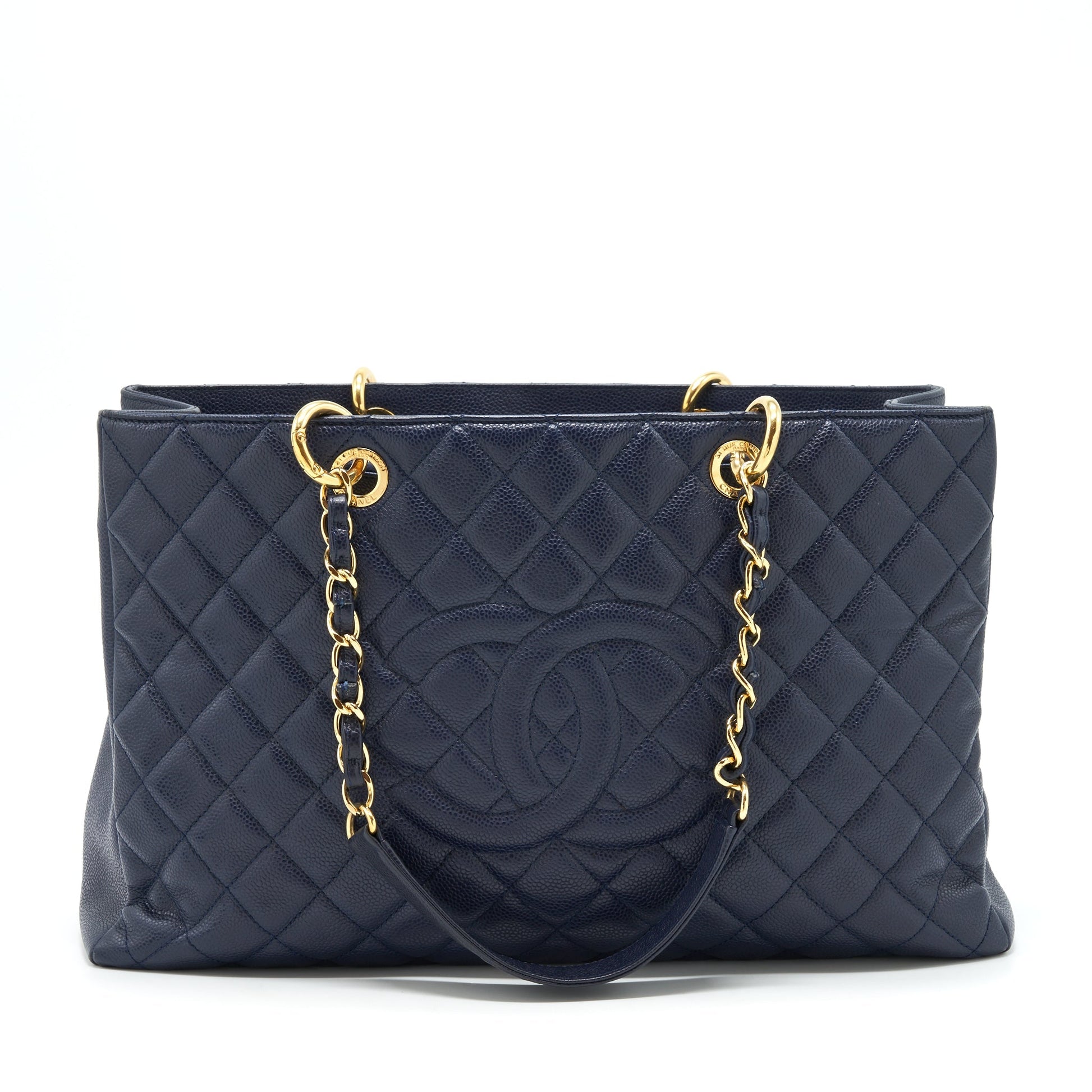 Chanel Grand Shopping XL Caviar Navy GHW Blue Tote Bag