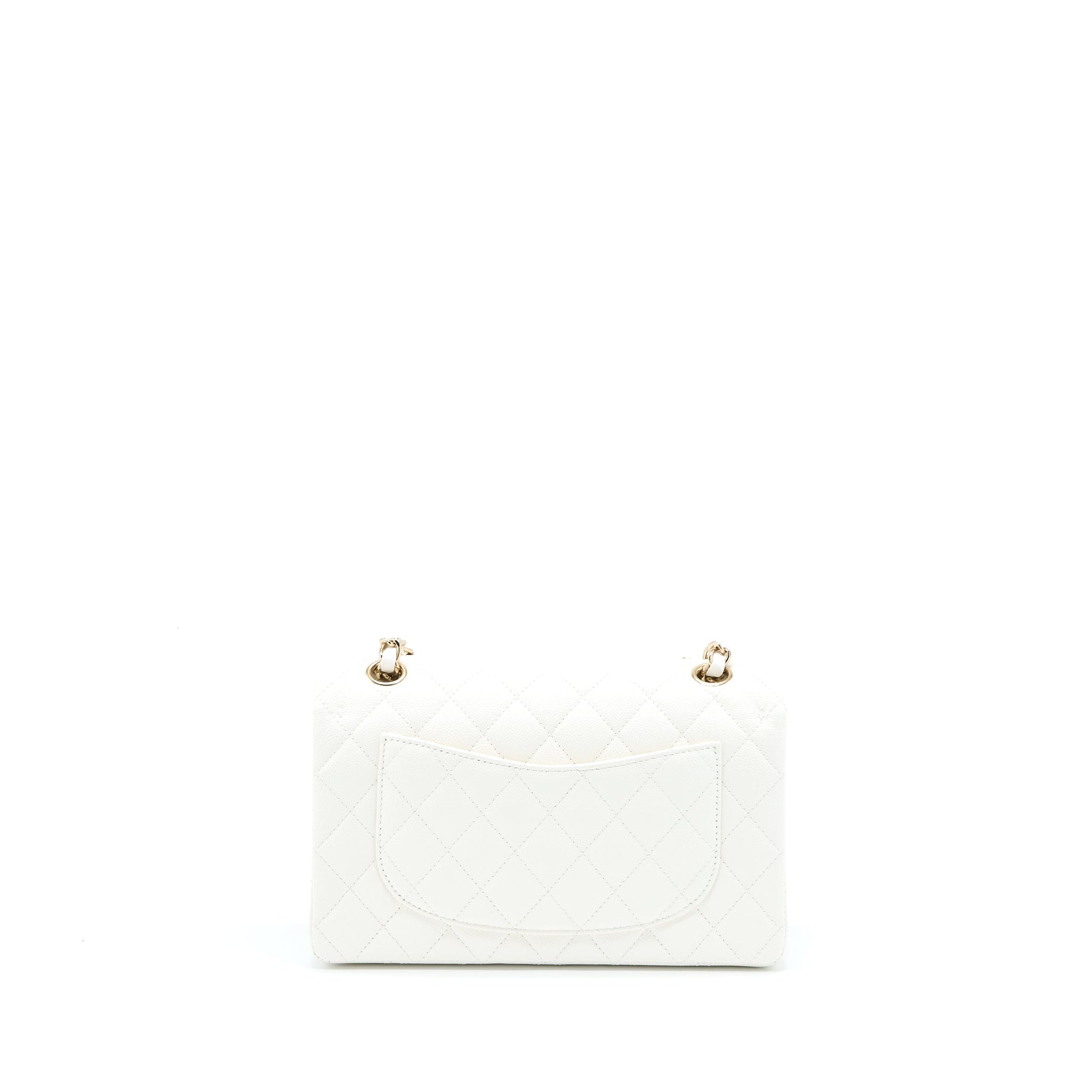 Chanel Classic Flap Caviar LGHW Microchip White Small Shoulder Bag