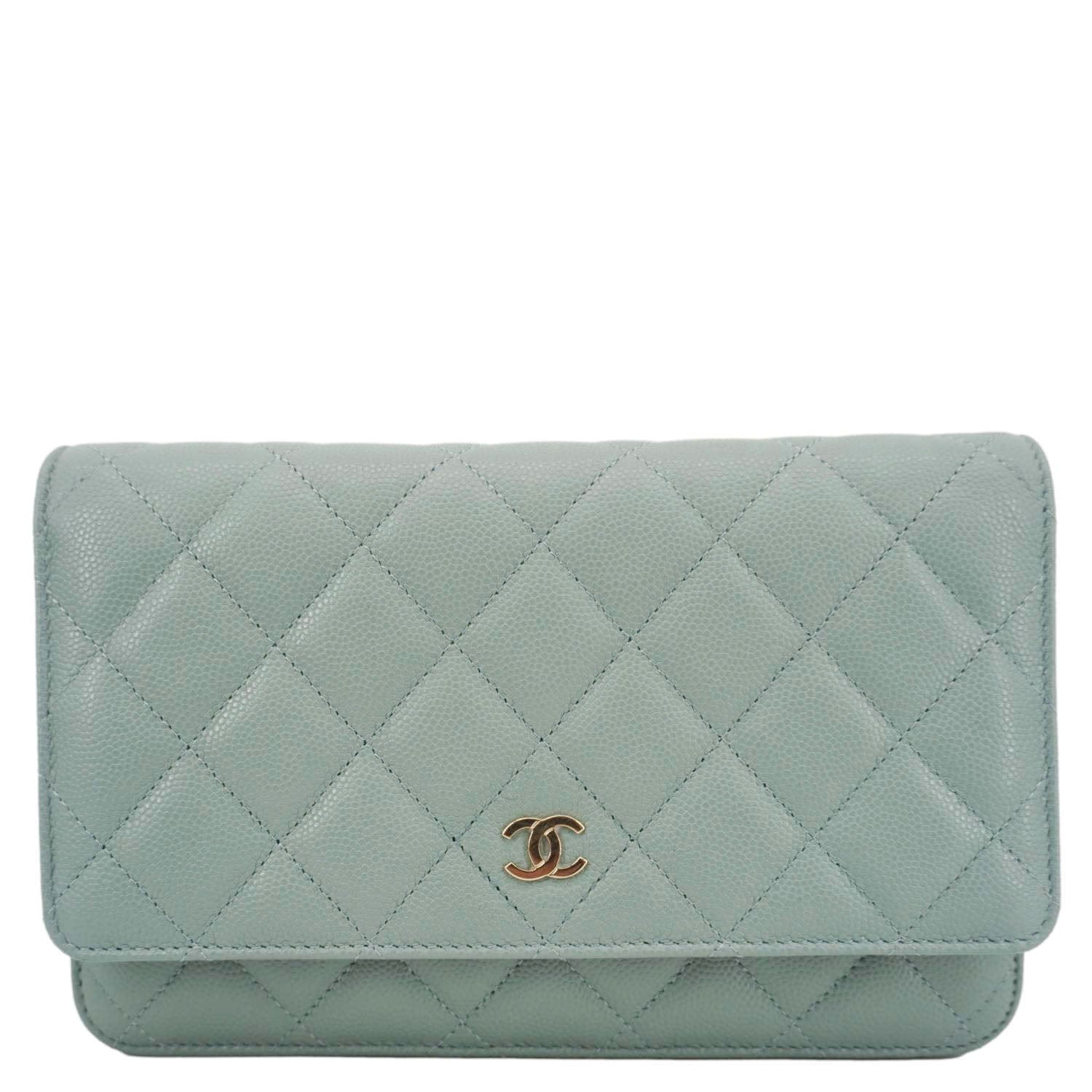 Chanel On Quilted Caviar Light Leather Blue Wallet Case