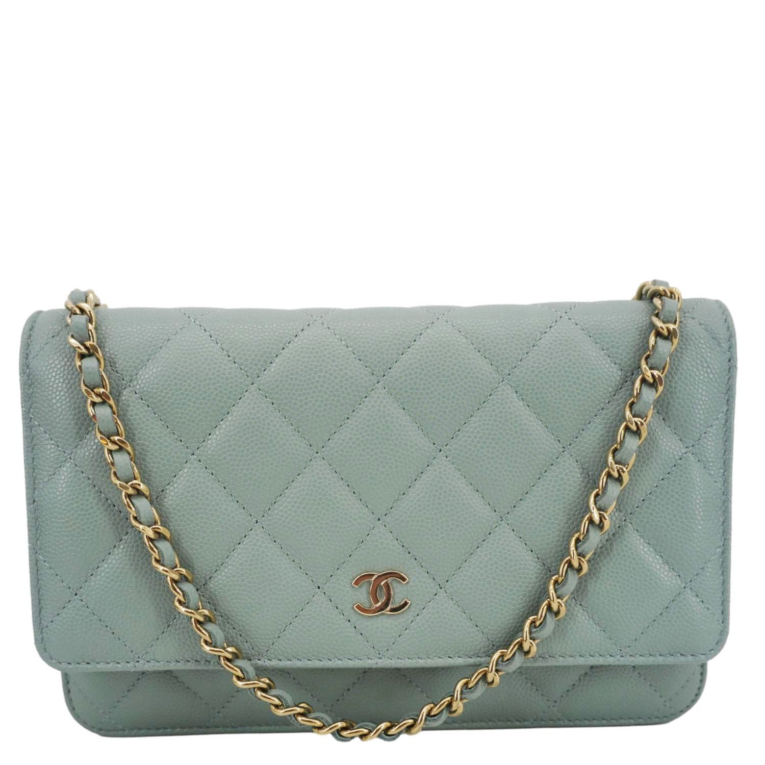 Chanel On Quilted Caviar Light Leather Blue Wallet Case