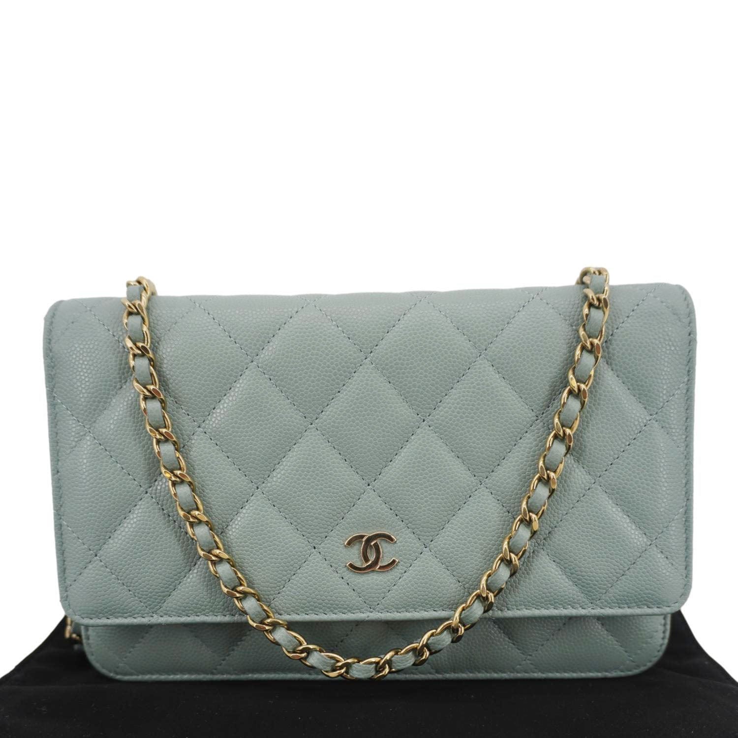 Chanel On Quilted Caviar Light Leather Blue Wallet Case