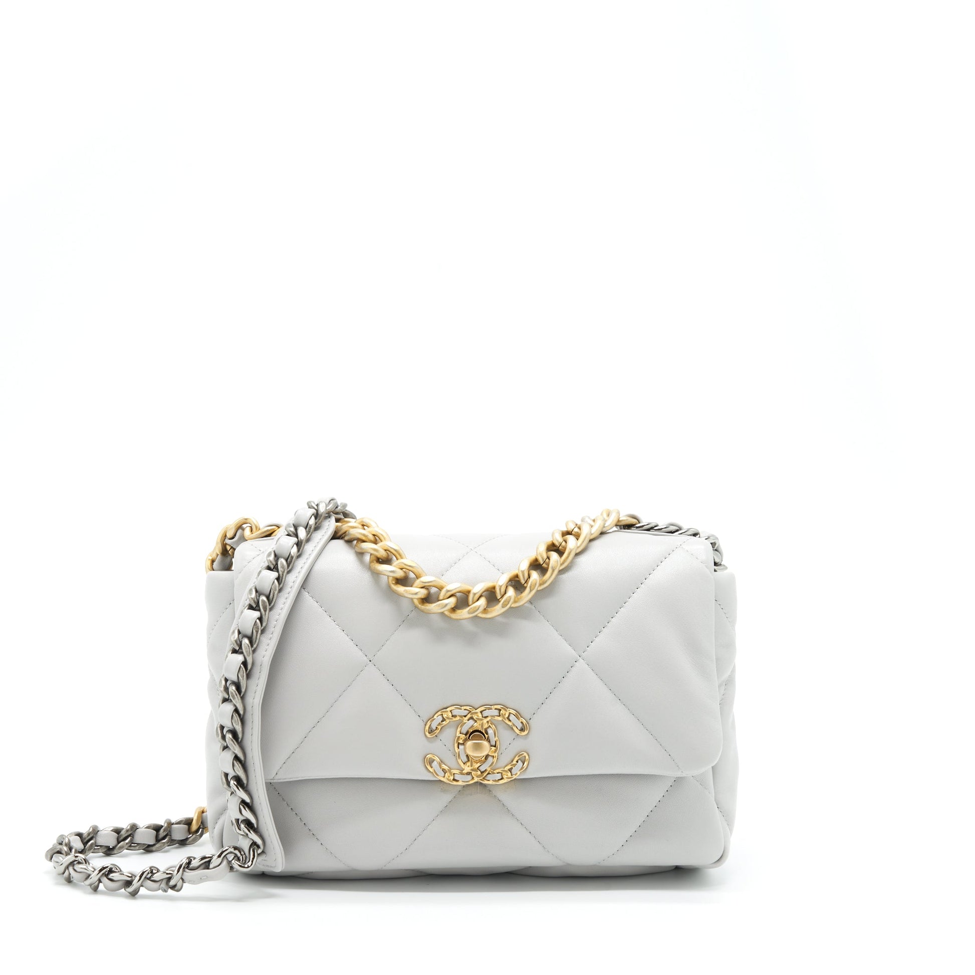 Chanel 19 Lambskin Light Hardware Microchip Multicolour Grey Small Handbag