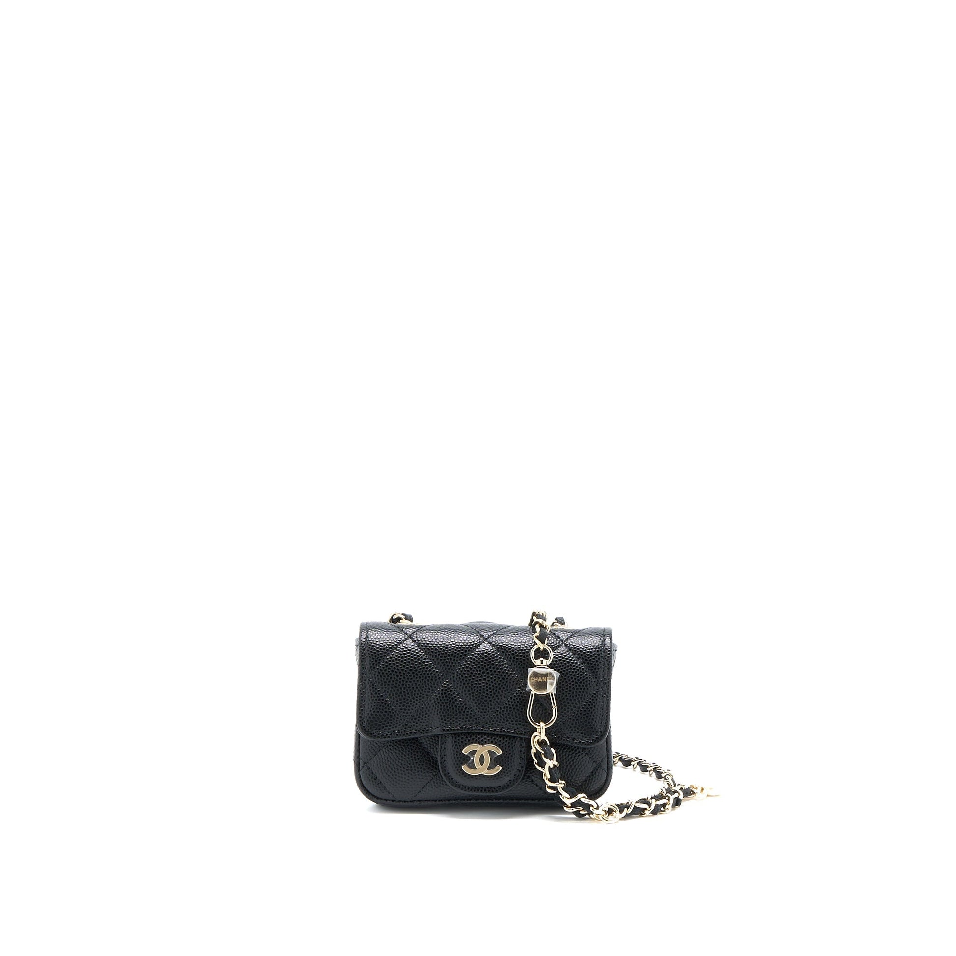 Chanel Flap Cardholder Belt Caviar LGHW Black Wallet Case