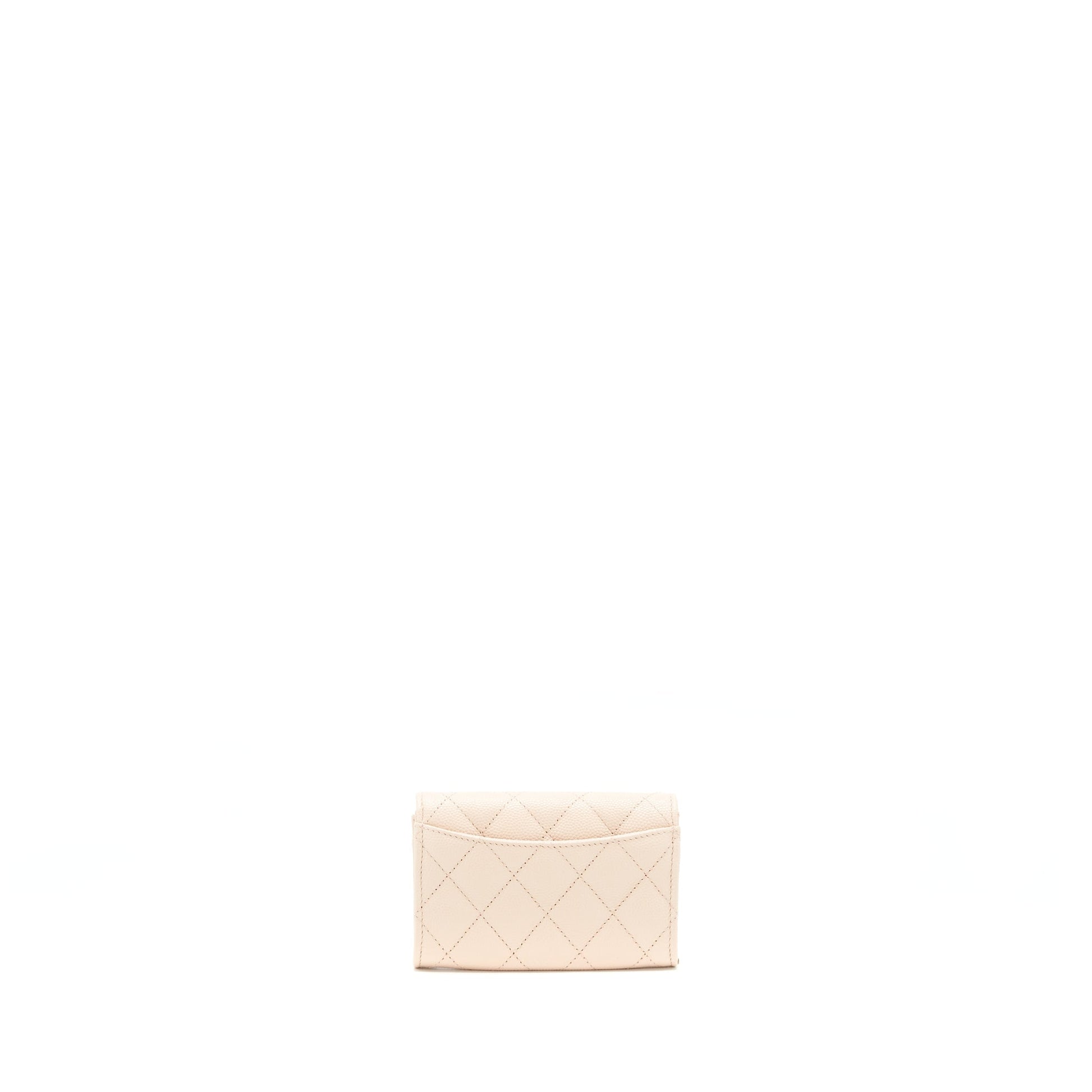 Chanel 22C Flap Cardholder Caviar Light LGHW Beige Wallet Case