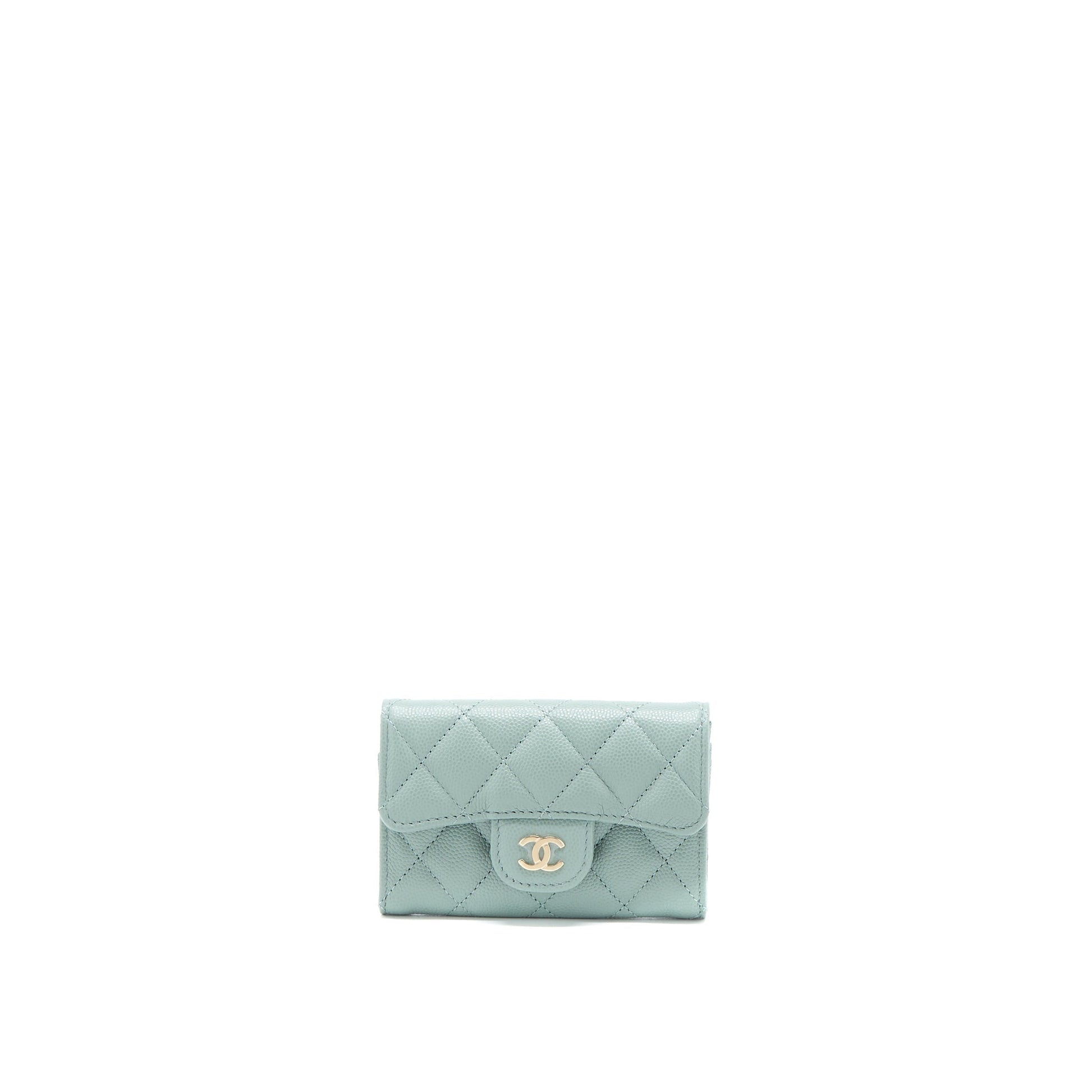 Chanel 23C Classic Flap Card Holder Caviar Grey Wallet Case