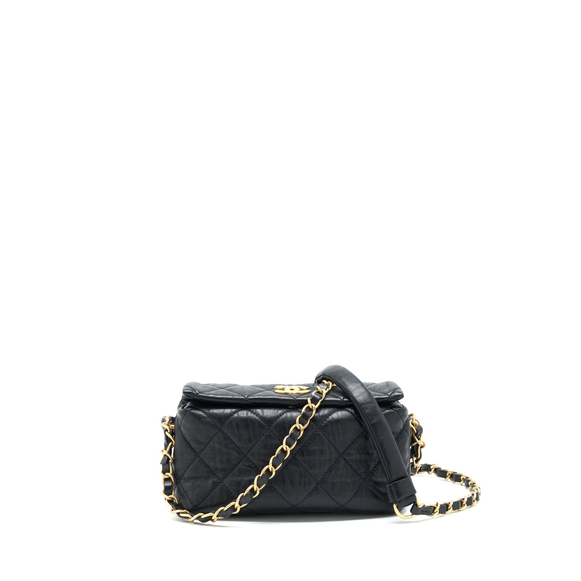 Chanel CC Wrapped Lambskin Crumpled GHW Black Small Handbag