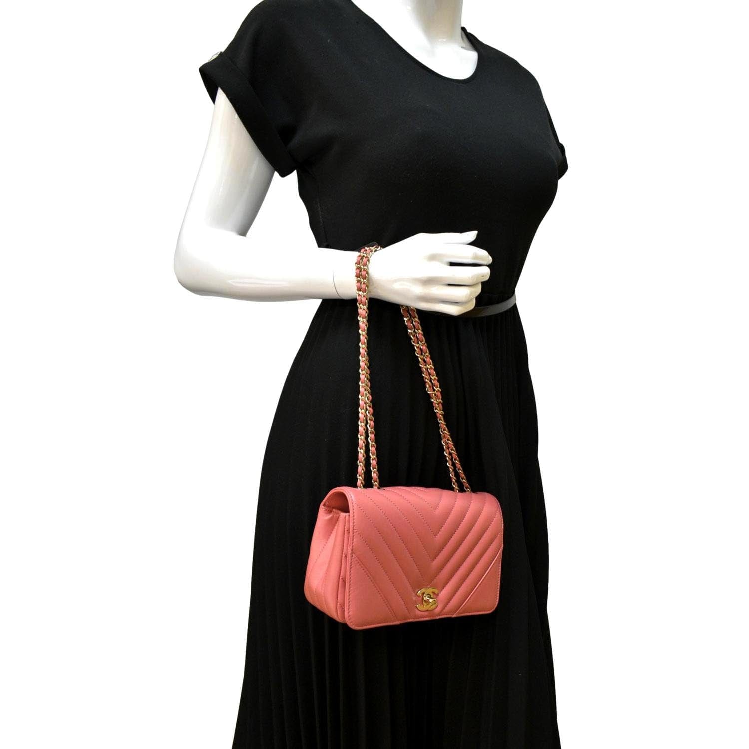 Chanel Statement Flap Quilted Chevron Pink Travel Bag