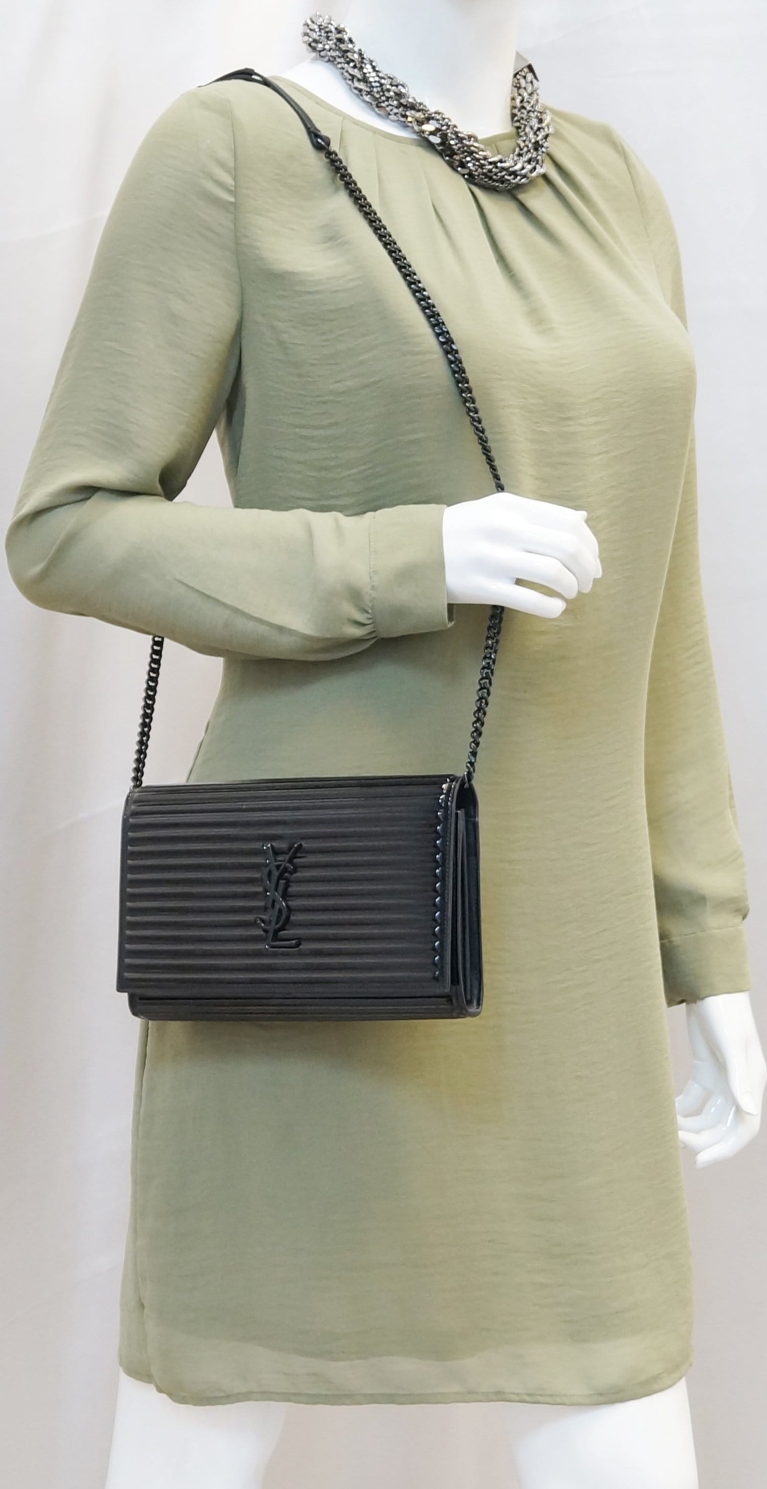 YSL Saint Laurent Saint Opium Wallet Crossbody Bag Black Chain