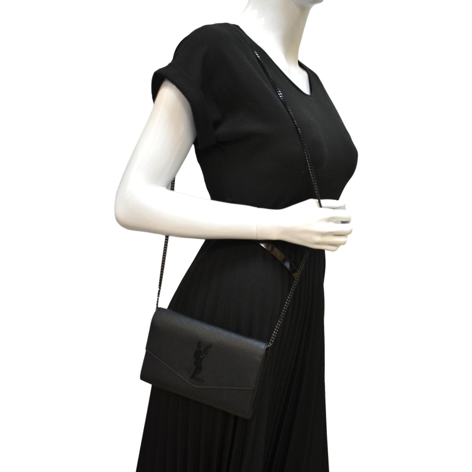 YSL Saint Laurent Saint Flap Grain De Poudre Crossbody Bag Leather Black