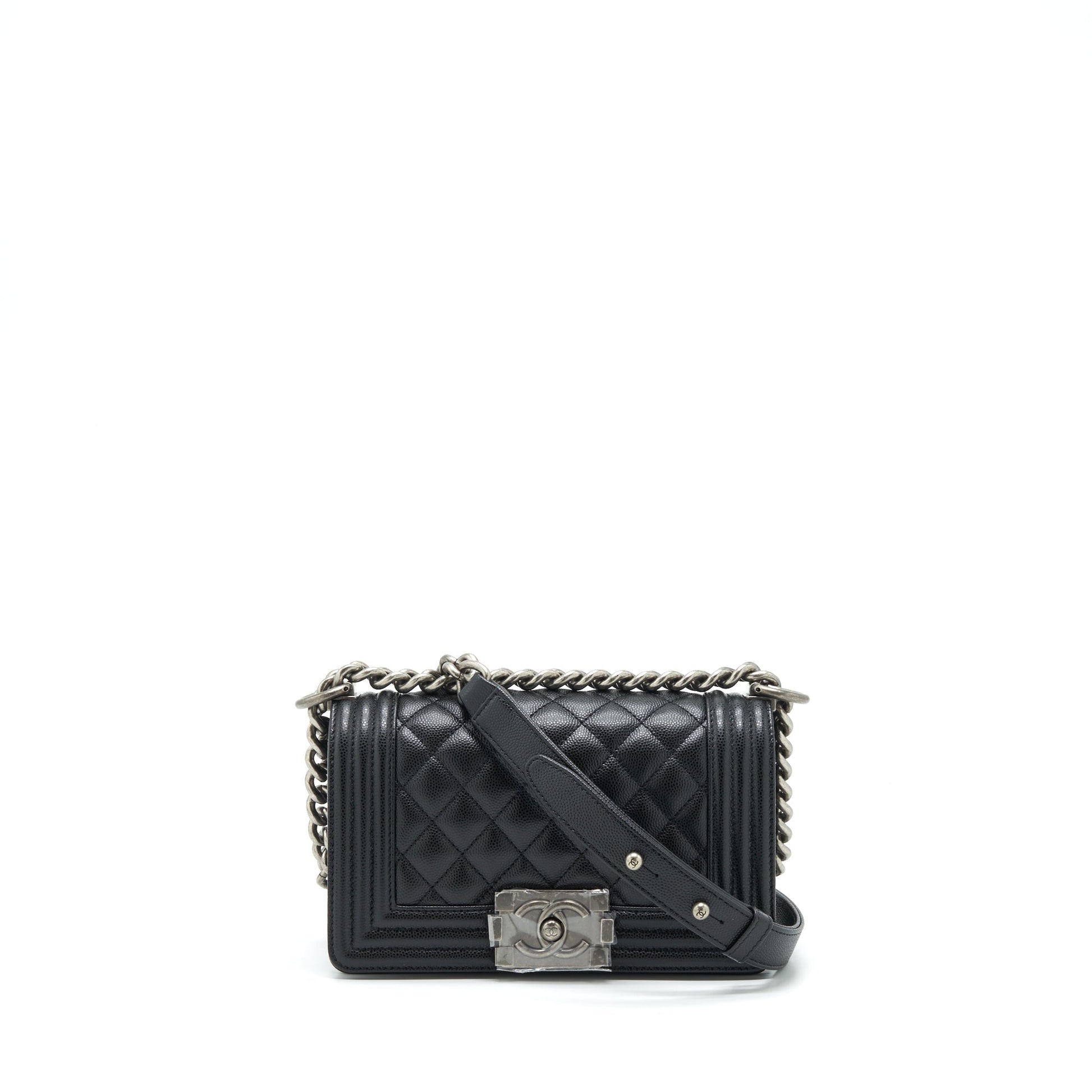Chanel Boy Caviar Ruthenium Sliver Hardware Microchipï¼ Black Small Handbag