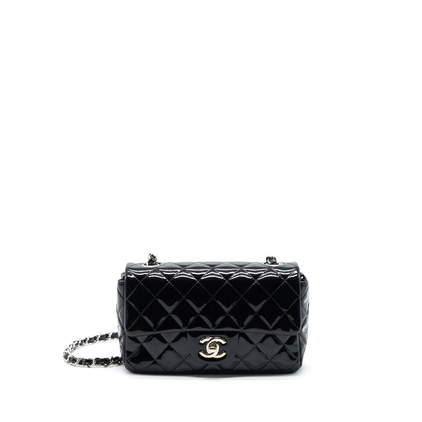 Chanel Rectangular Flap Patent SHW Black Leather Shoulder Bag Shw 1